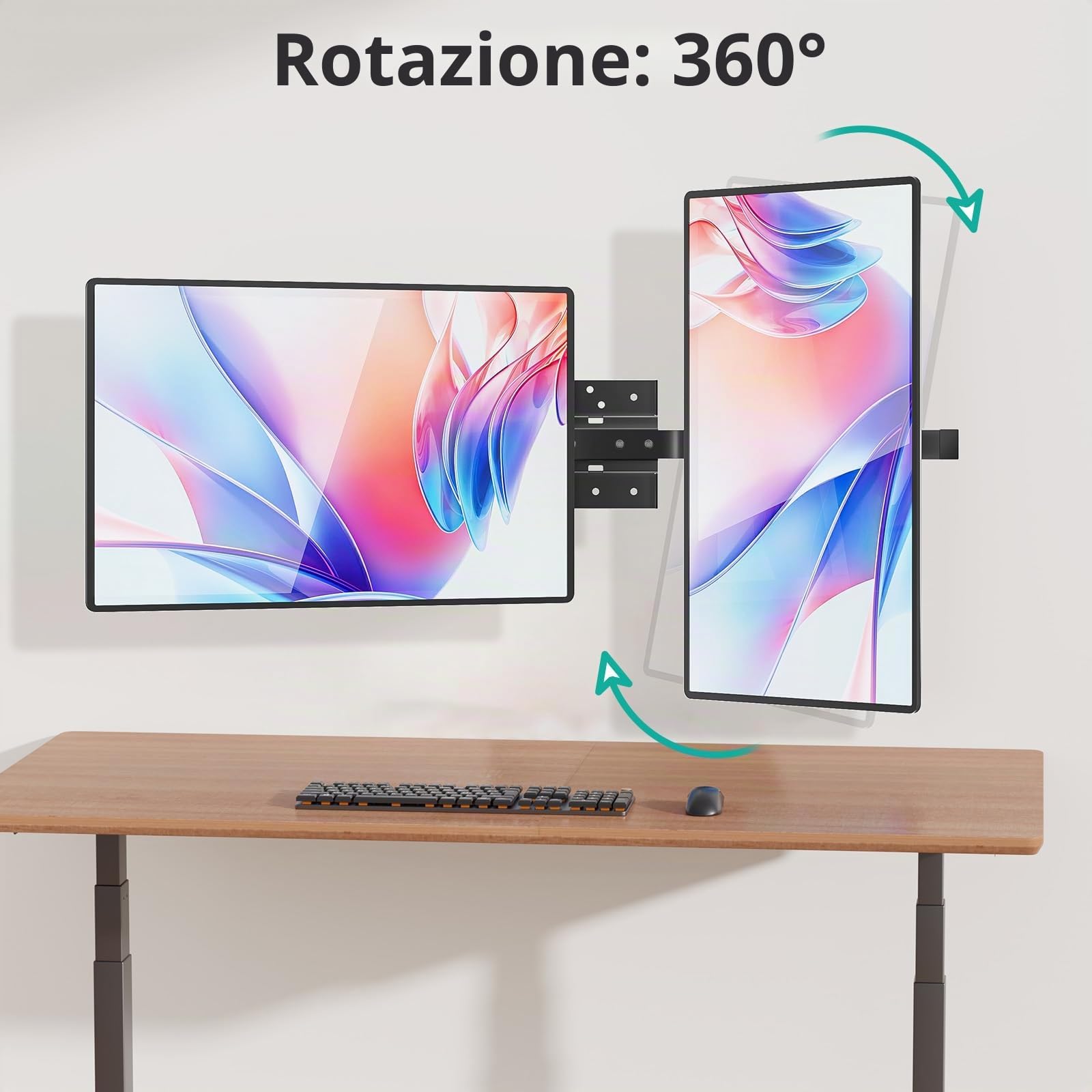 WALI Supporto Monitor Muro da 17 a 38 Pollici, Braccio per Monitor Ultra Wide per 2 Monitor, Orientabile e Inclinabile, con Fori di Fissaggio 75x75/100x100 (012ARM-38), Nero