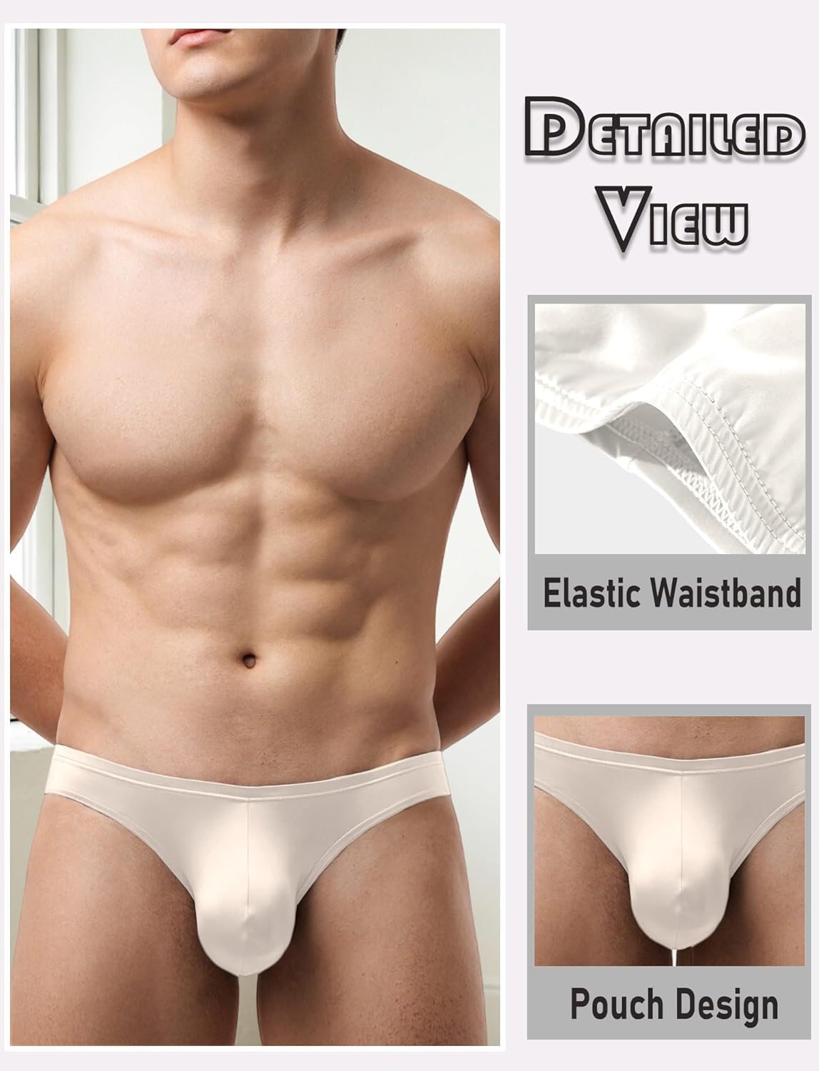 FEOYA Men's Sexy Underwear Low Rise Brief Underpants Male Bulge Pouch Sheer Satin Bikini Underpants - Image 3