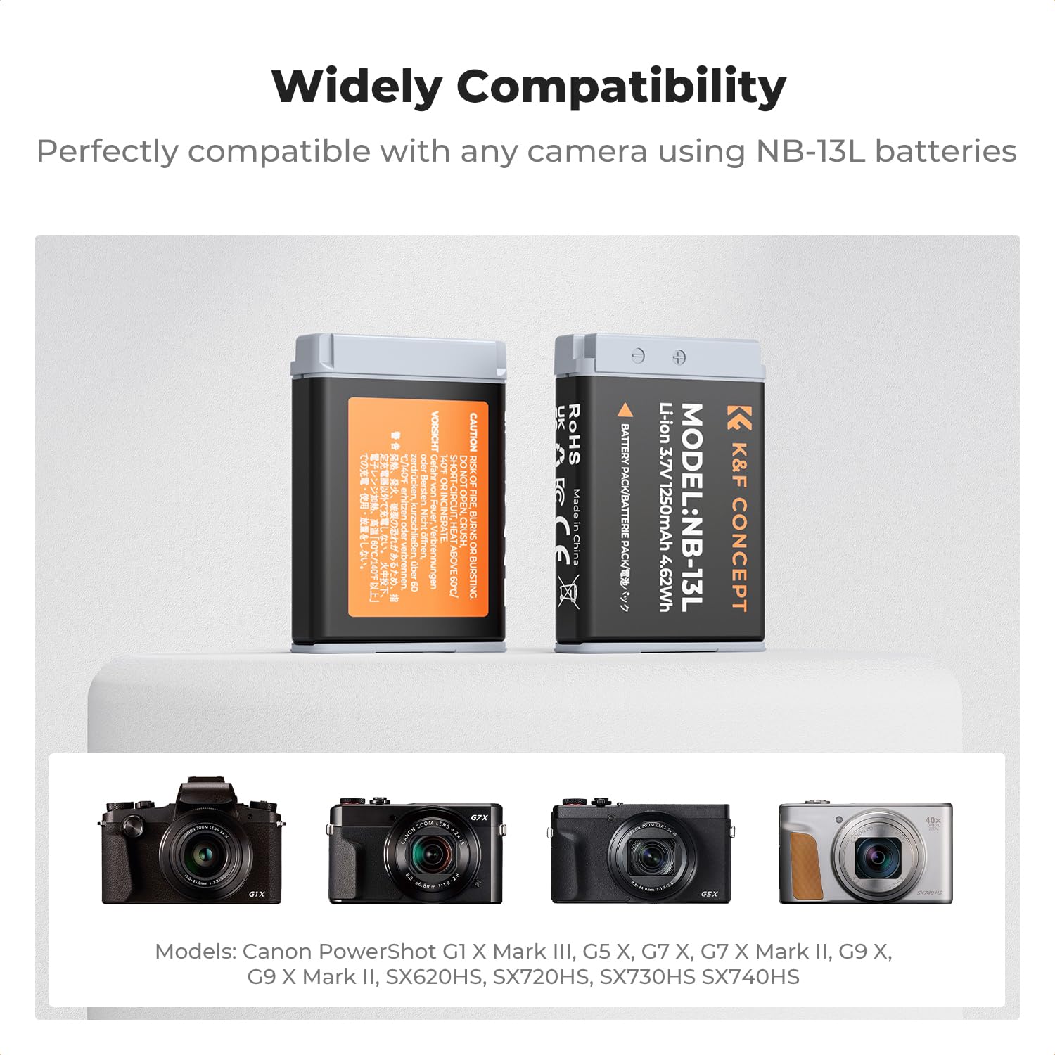 K&F CONCEPT Canon NB-13L Ersatzakku 2 Stück mit LCD Dual Slot Ladegerät, Canon EOS G7X3/G7X2/G9X/G5X/SX720HS Kameras usw. Kompatibel mit Original Ladegerät und Akku
