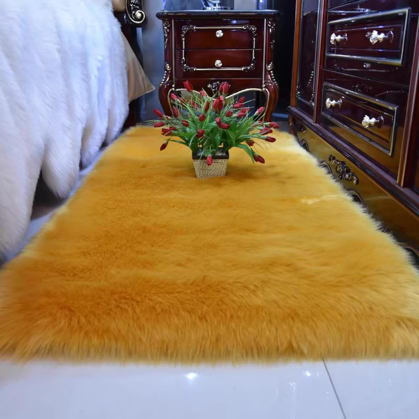 Tapis d'entrée intérieur Shaggy épais en fausse fourrure texture lapin unique