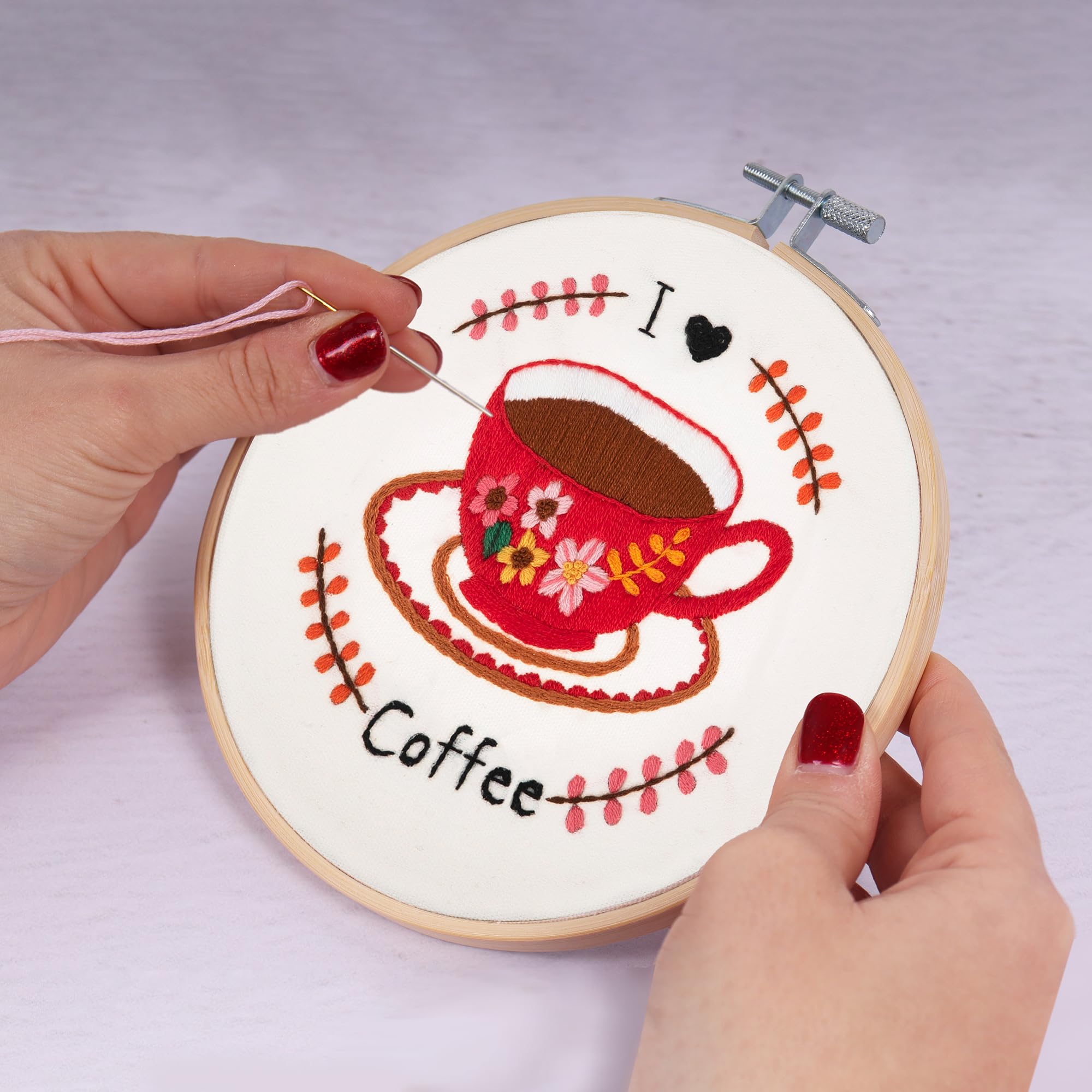 Trimits Embroidery Hoop Kits, 15cm 6” Beginner Starter Set, Includes Bamboo Hoop Threads Cloth Needle Backing & Instructions - Image 4