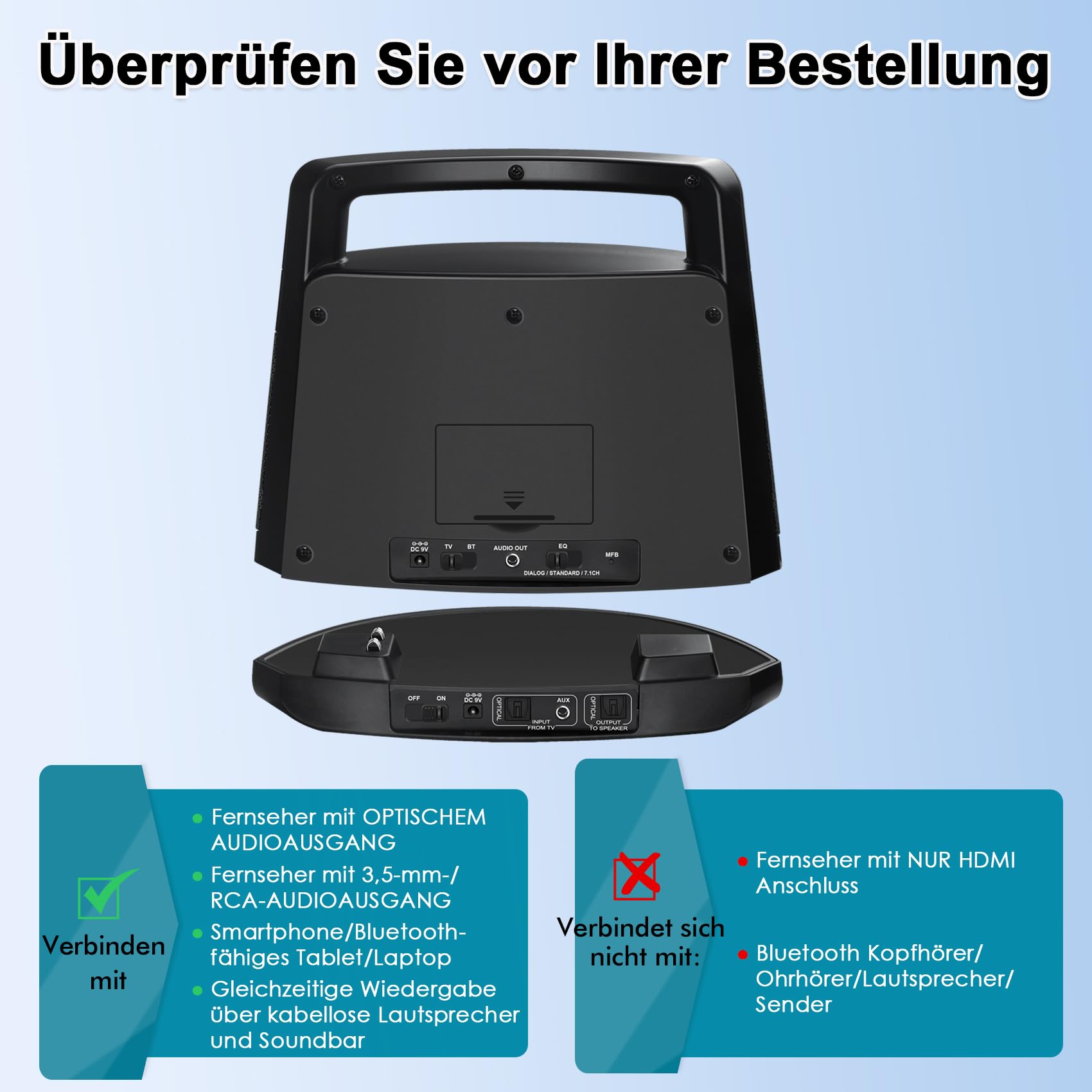 SIMOLIO Lautsprecher für Fernseher, TV Hörverstärker für Senioren Kabellos, Bluetooth Sprachverstärker für Hörgeschädigte, Tragbare Soundbar, Einfache Bedienung, Ersatz für Kopfhörer, TV Besser Hören