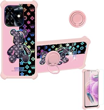 jioeuinly Tecno Spark Go 2024 Case Compatible with Tecno Spark Go 2024 Phone Case Cover [with Tempered Glass Screen Protector][Hard PC + Soft Silicone][Ring Support] [Colorful Reflect Light] IMDF-JXX