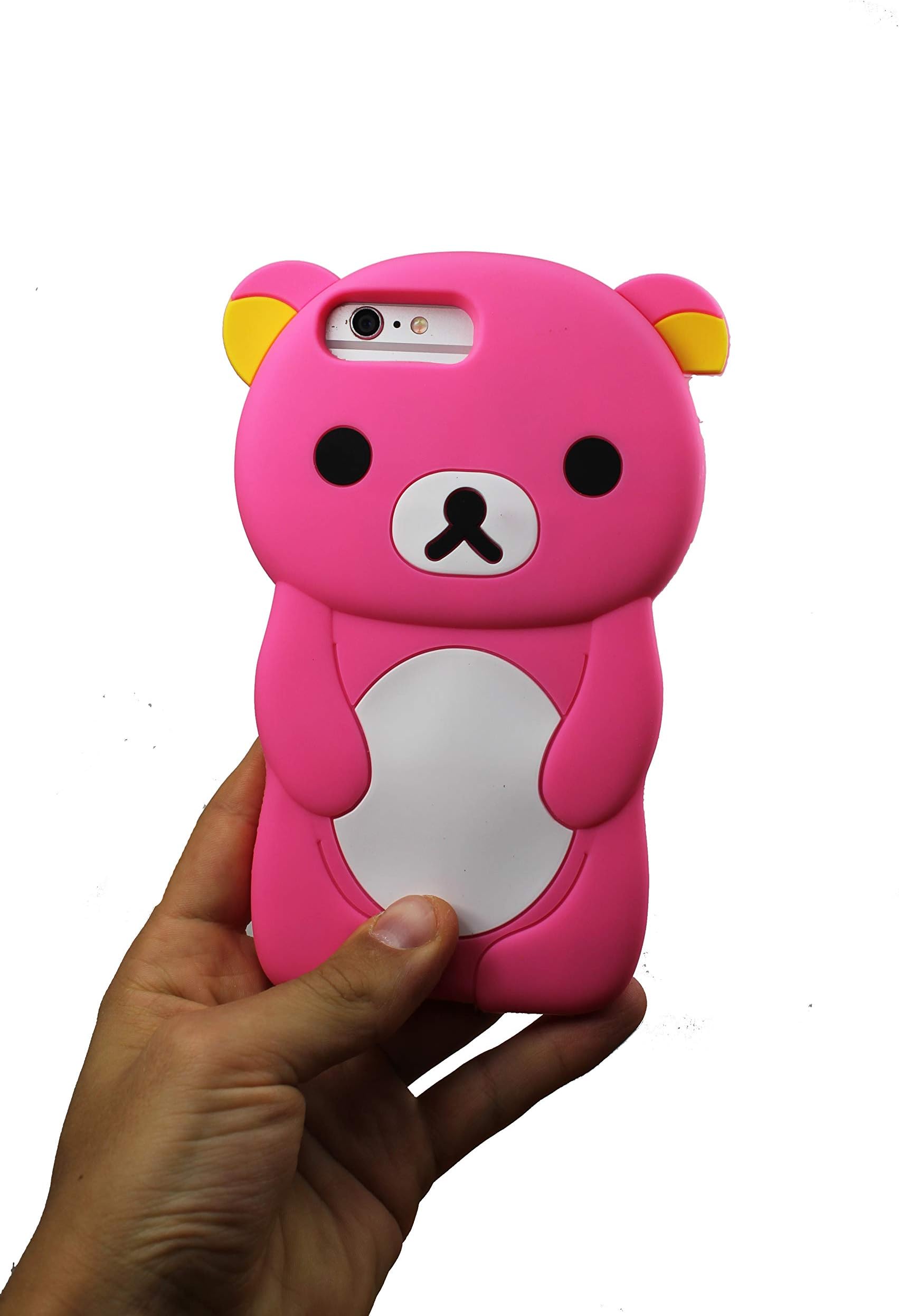Teddy Bear Case For iPhone 8 Silicone Rubber 3D Shape Cartoon Animal Ariana Grande Style Cover (Hot Pink)