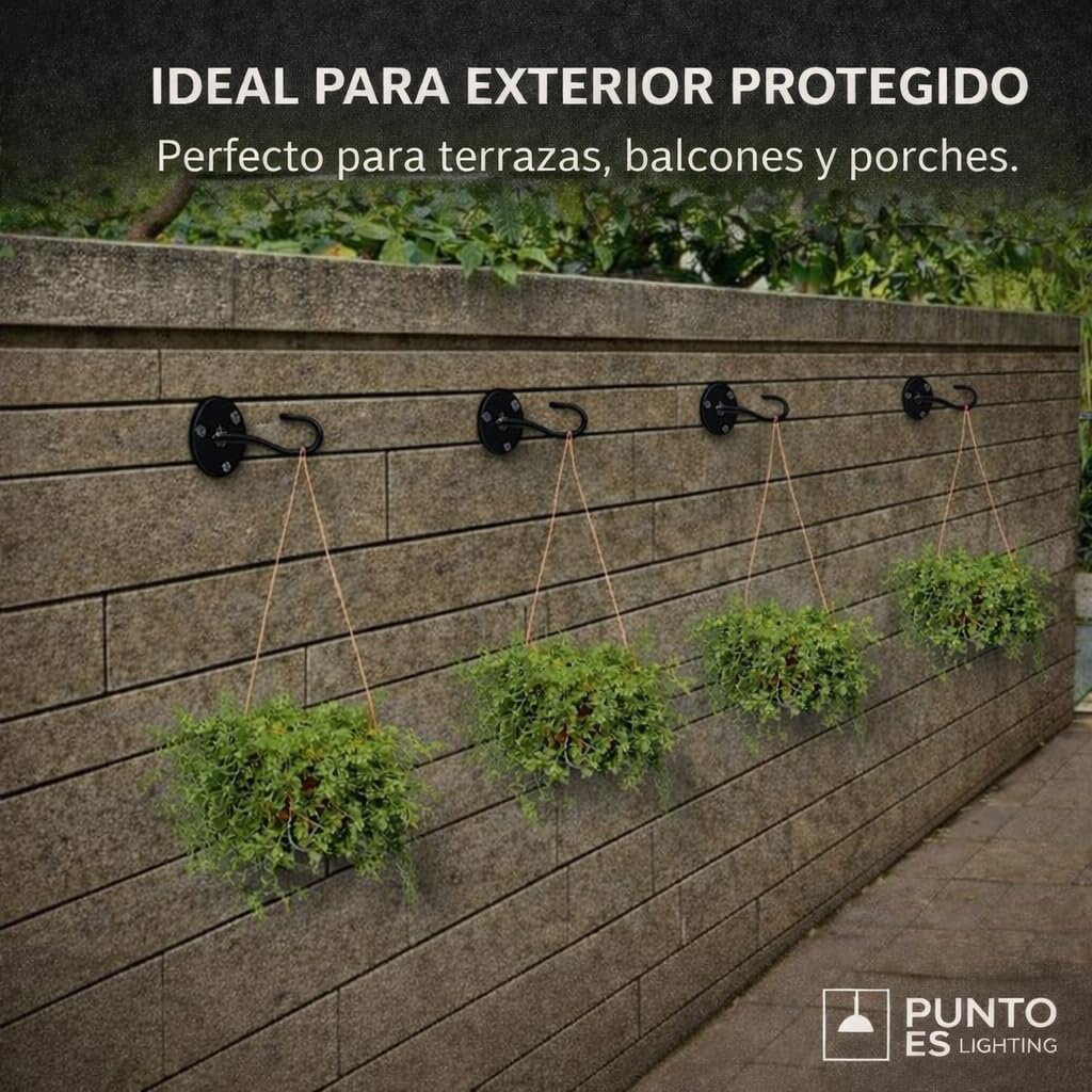 Gancho Techo y Pared Exterior Blanco, Pack 2 Unidades – Soporte para Colgar Plantas, Farolillos y Decoración, Acero Pintado con Tornillos y Tacos Incluidos