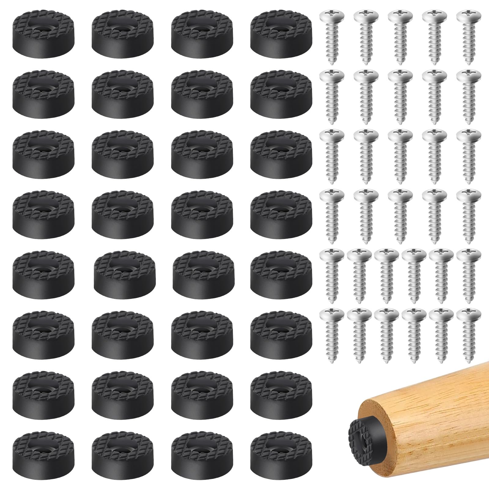 Rustark 32Pcs 18MM/0.7’’ Black Furniture Rubber Feet Cutting Board Round Feet Screw-on Type with Matching Strong Screws
