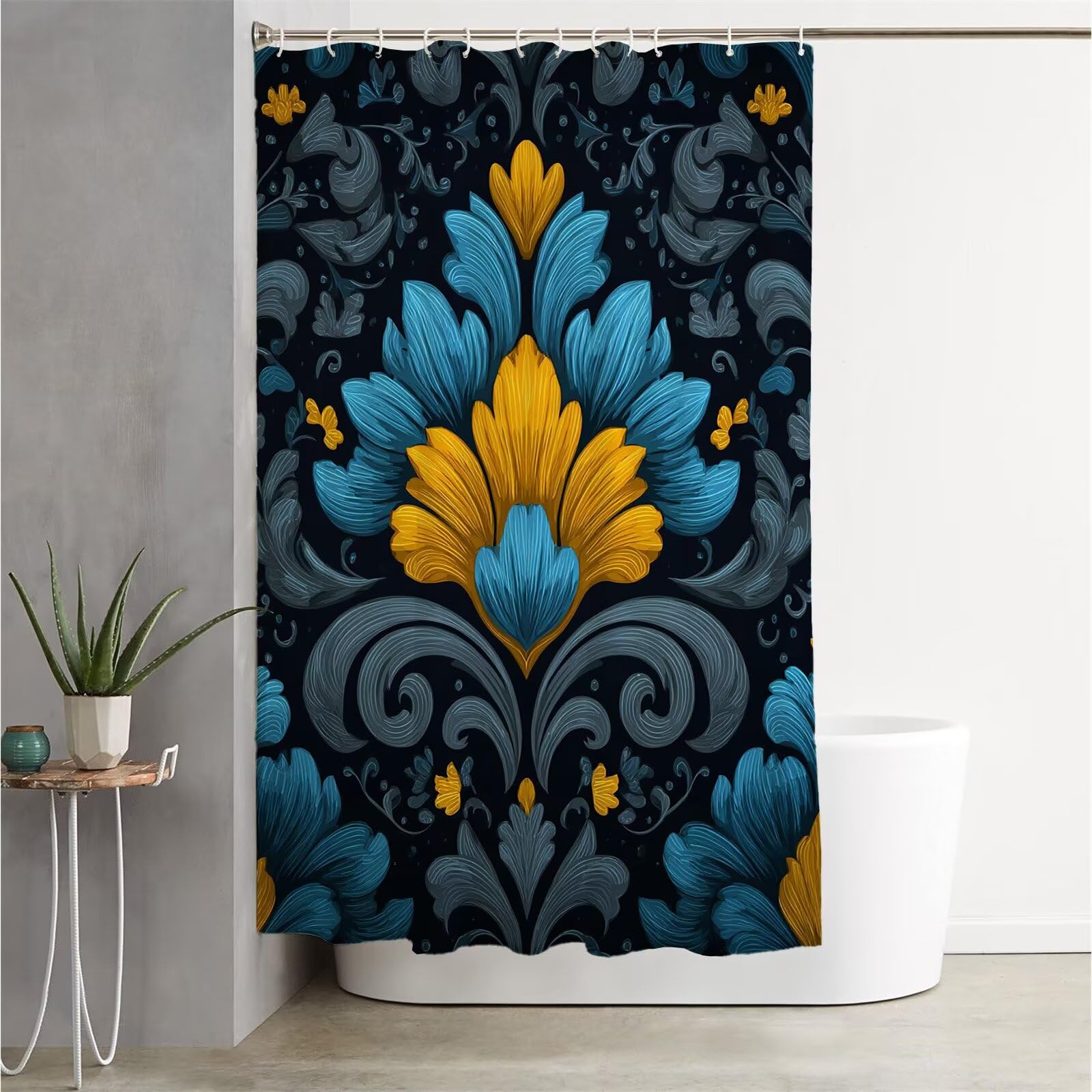 Tenda Doccia 300x180cm Tenda da Doccia Grigio scuro Shower Curtain Geometria Tendas Vasca da Bagno Impermeabile Tessuto in Poliestere Lavable con 12 Ganci per Bagno Dormitorio Famiglia Hotel IR-703