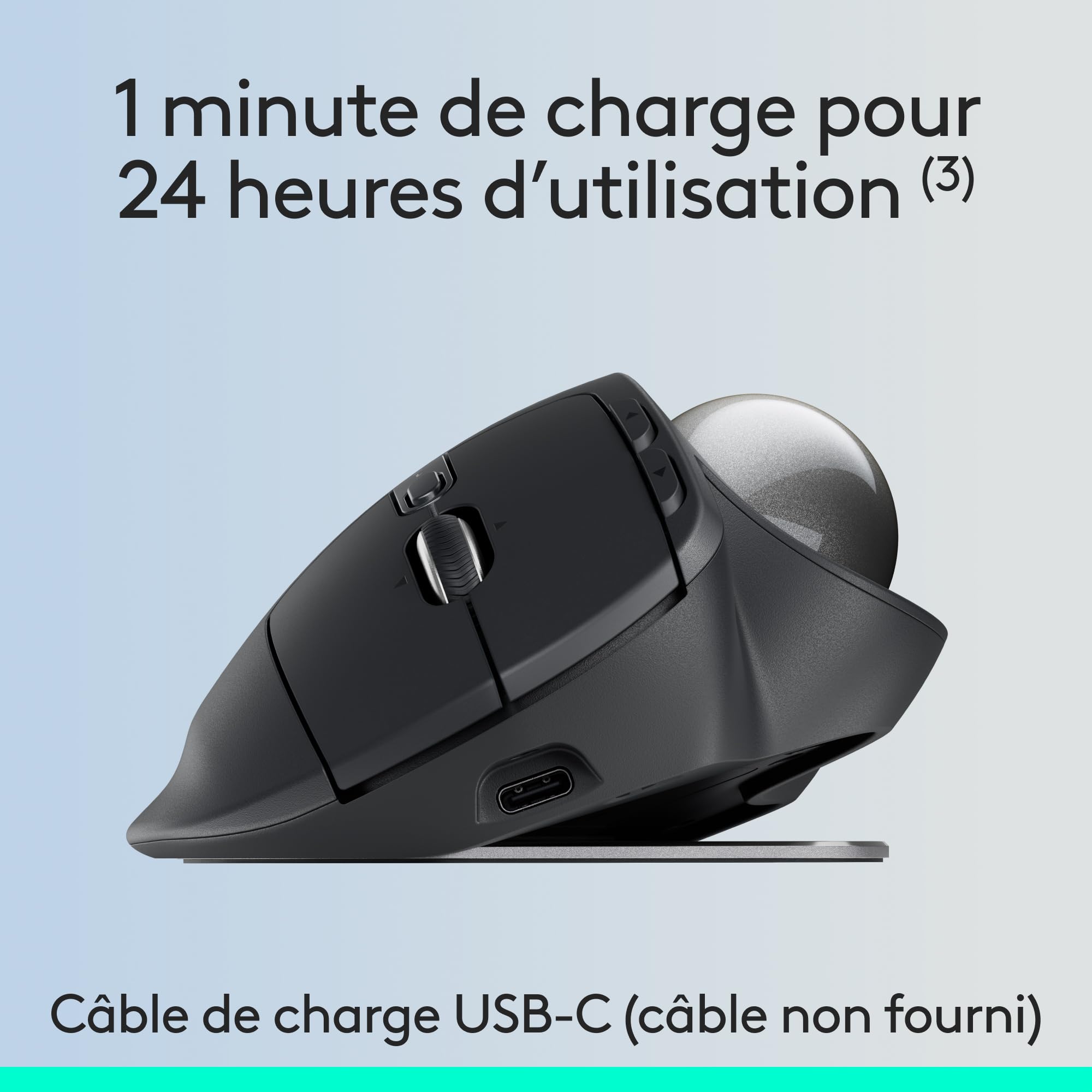 Logitech MX Ergo S souris trackball sans fil avancée | Mouse ergonomico wireless ricaricabile USB-C, Bluetooth, dongle crittografato, 6 pulsanti programmabili, PC/Mac - Grafite