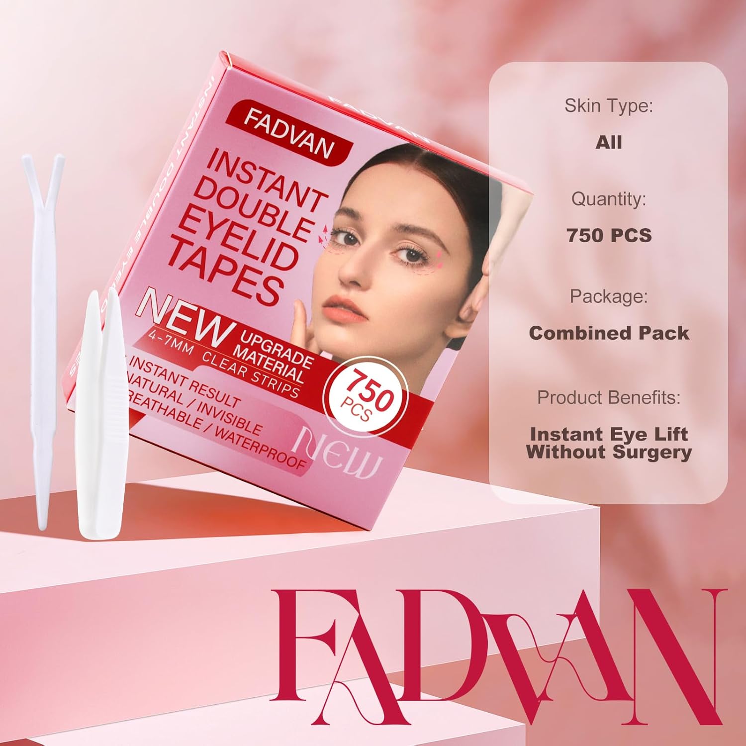 FADVAN Eyelid Tape 750Pcs, Instant Invisible Eyelid Lifter Strips Ultra-Thin Breathable long-lasting for Hooded, Droopy, Uneven, Mono-eyelids, New upgrade, Unique Gifts for Women. - Image 7