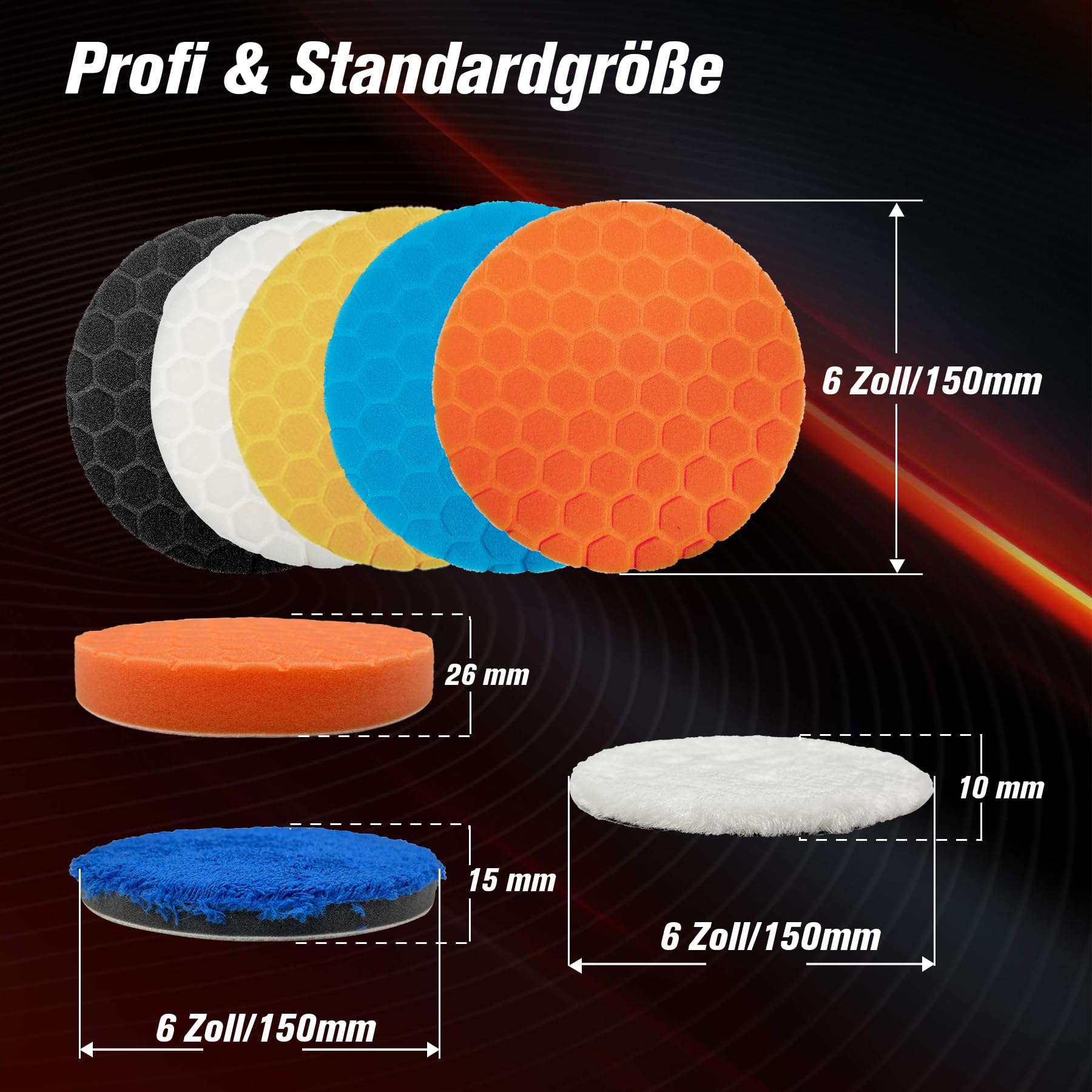 7tlg 150mm Polierpad Klett Set, Konvixon Waben Polieren Schwämme, Auto Polierpads, Wachs Polierschwamm Waschbar, Polishing Pad,vielseitiges Polierschaum Set für Exzenter Poliermaschine Schleifmaschine