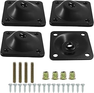 12 Degree Angled Leg Mounting Plates Kit, M8 Thread Furniture Sofa Legs Attachment Plates T-Plate for Repairing Damaged Sofa Couch Seats, with Hanger Bolts, Screws (Black, Set of 4)