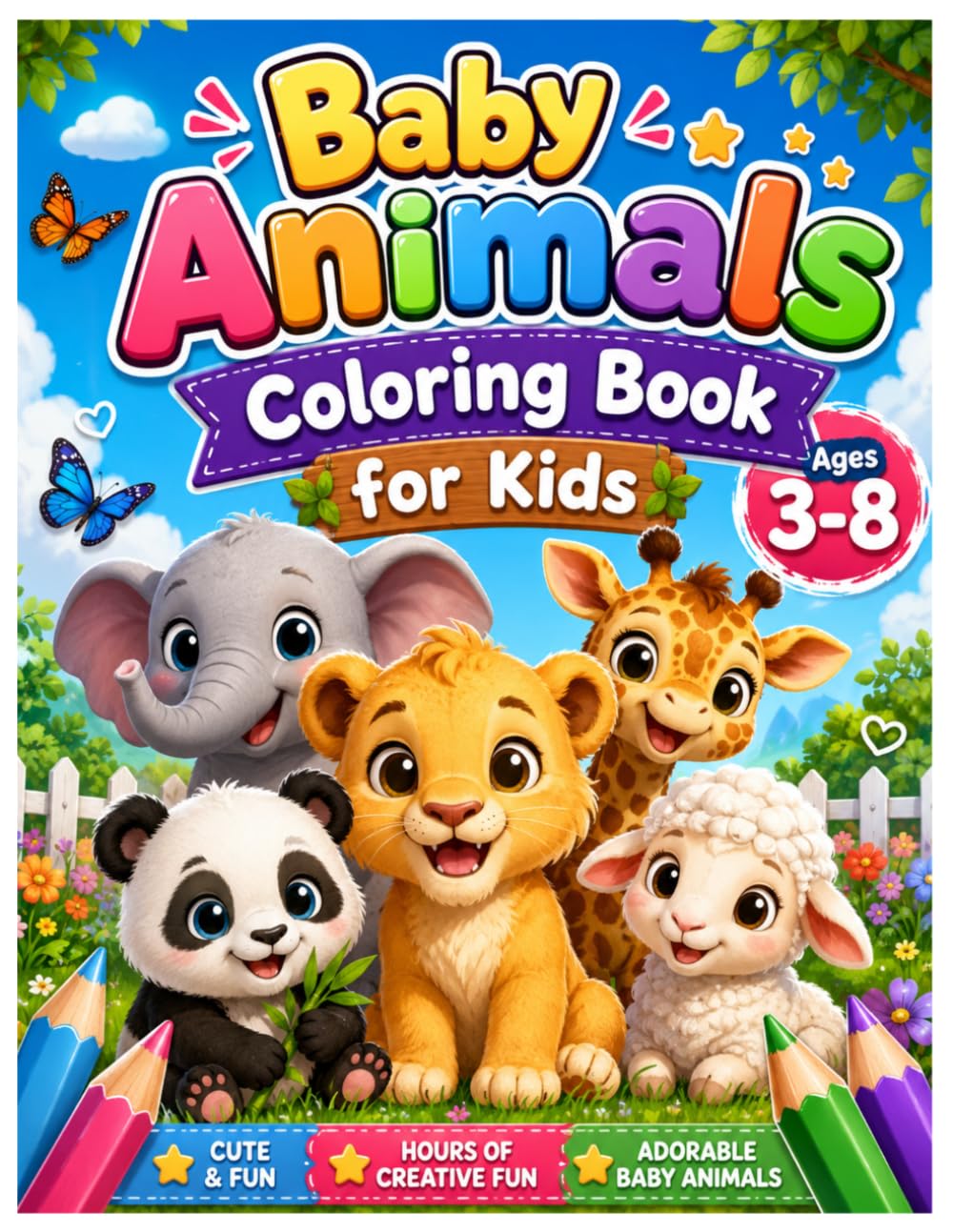 Baby Animals Coloring Book for Kids: 150 Cute and Easy Animals to Color with Big Bold Outlines for Toddlers, Preschool & Kindergarten, Ages 3-8
