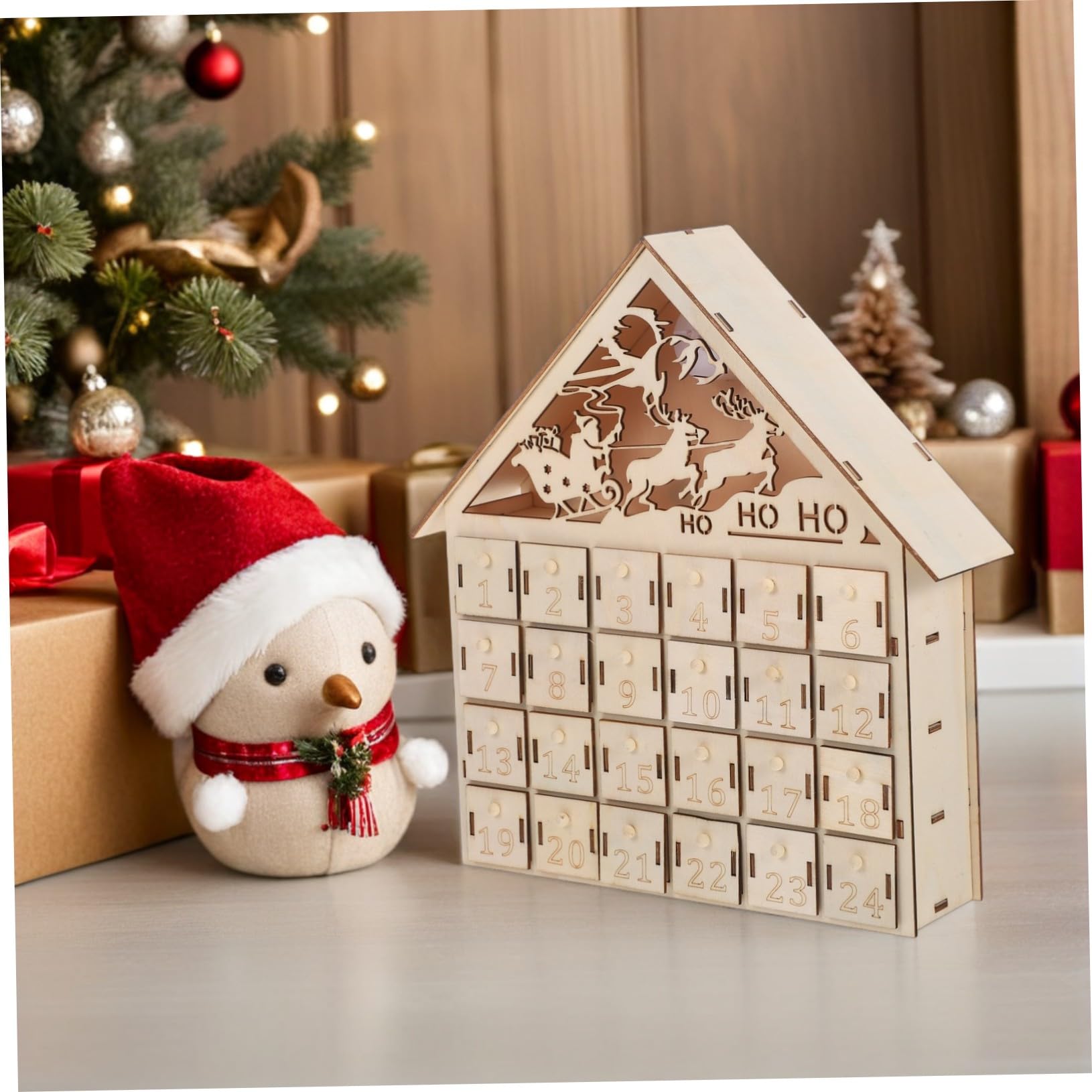 MAGICLULU 24cassetto Calendario del Conto alla Rovescia di Natale in Legno Calendario Avvento Illuminato Decorazione Natalizia Rustica Riutilizzabile per Famiglia