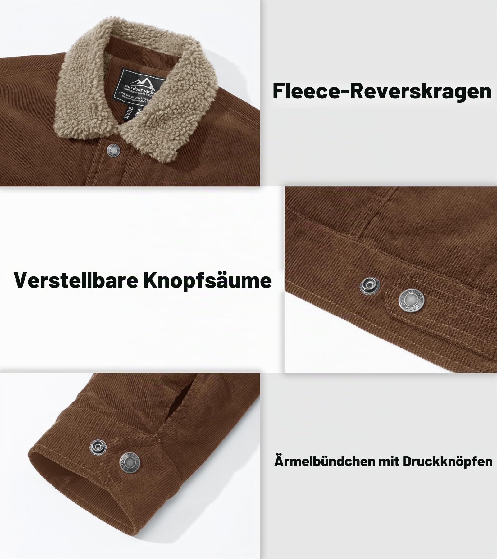 EKLENTSON Herren Warme Cordjacke Outdoor Winddicht Winterjacke | Corduroy, Winter, Regular Fit, Reverskragen, Gefütterte, Thermo, Warme, Weich, Winddicht, Hautfreundlich, Casual, Outdoor