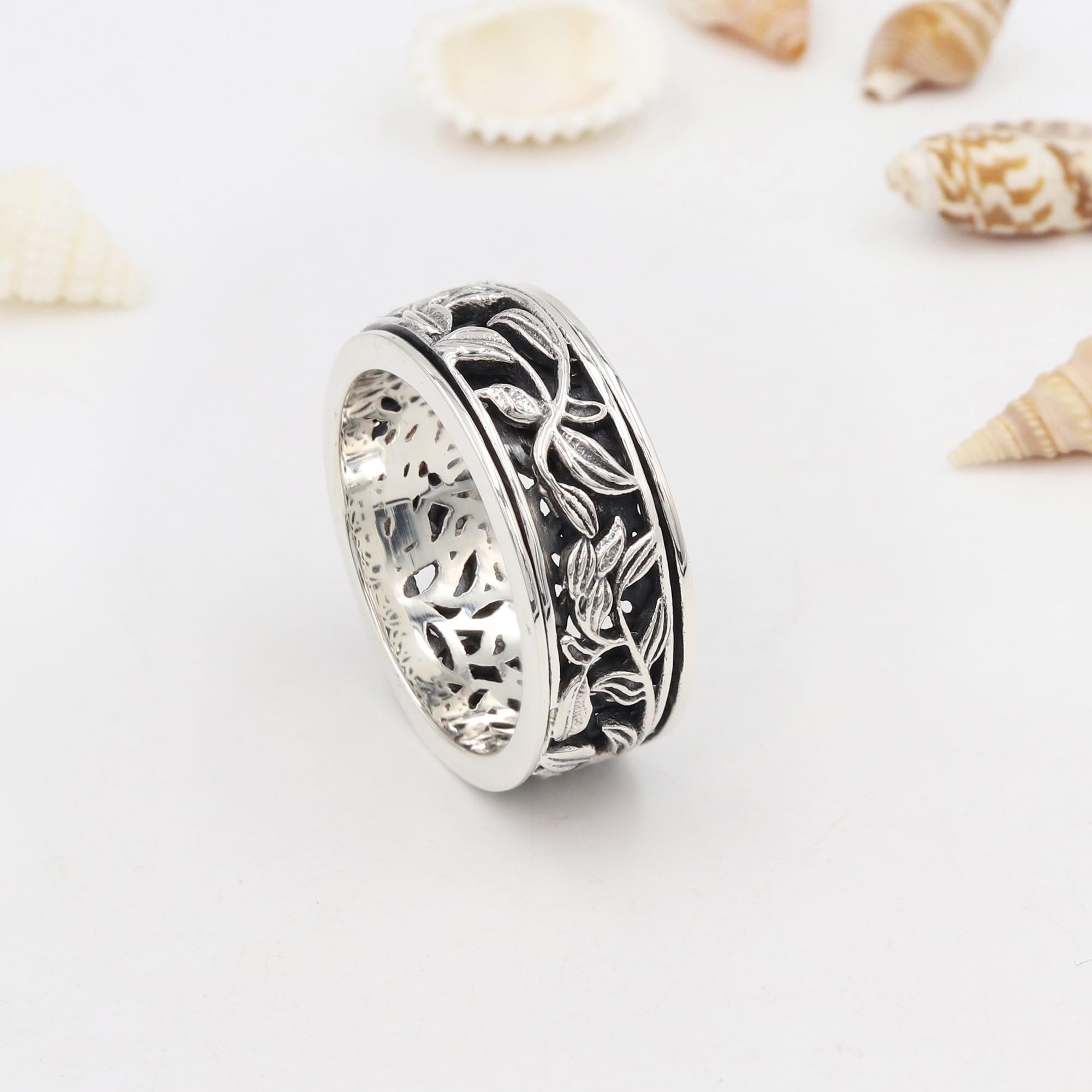 Anillo de plata de ley 925, anillo giratorio, anillo de ansiedad para mujeres, regalos de Navidad para mujeres, Plata de ley, Sin piedras preciosas