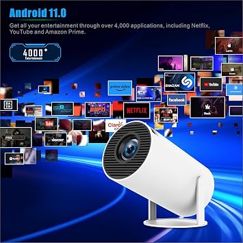 Mini Portable Projector 4K 1080P Full HD Compatible with Android 11 and Netflix, WiFi 6, BT 5.0, 180° Rotation, Small Home Theater Projector with Auto Trapezoidal Correction
