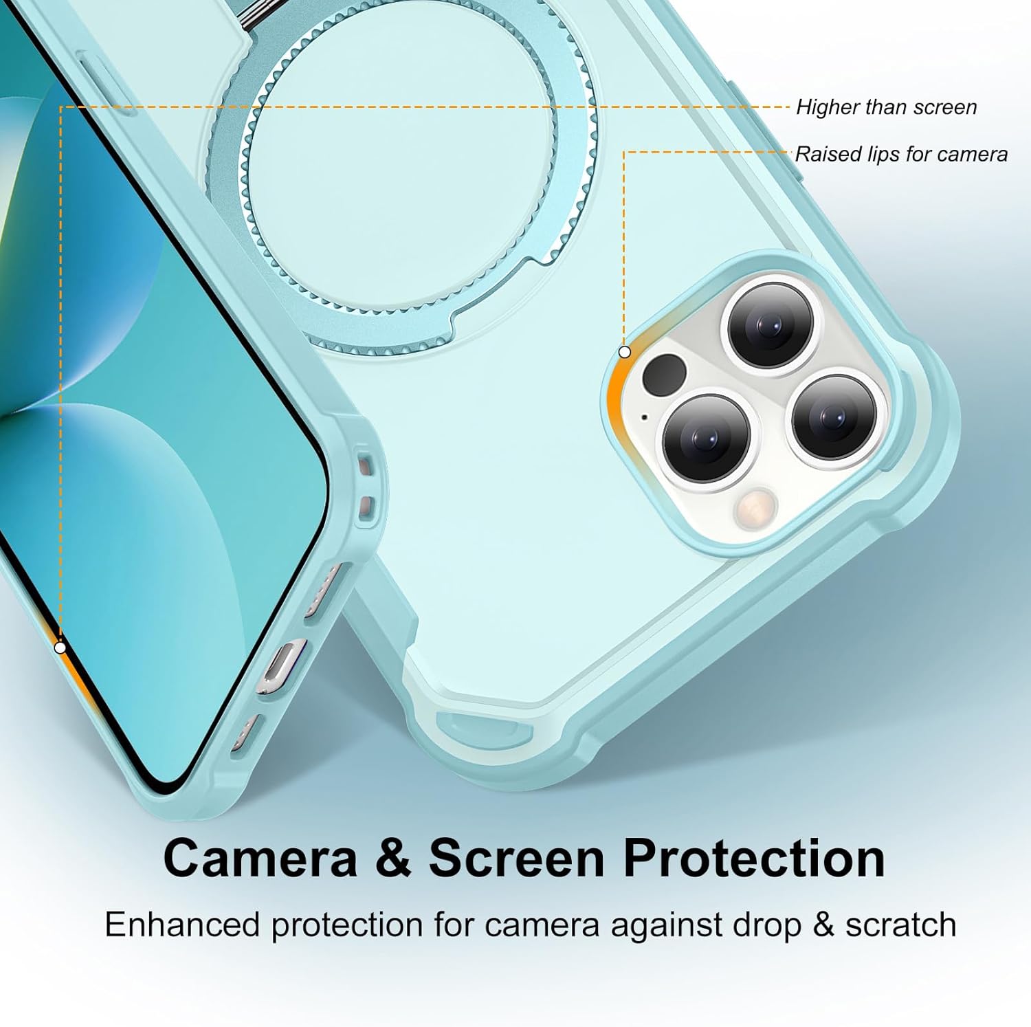Compatible with iPhone 12 Case & iPhone 12 Pro Case with Invisible Magnetic Kickstand [Compatible with MagSafe] [10-FT Military Drop Protection] Hard Back Soft Edge 6.1 Inch, Blue