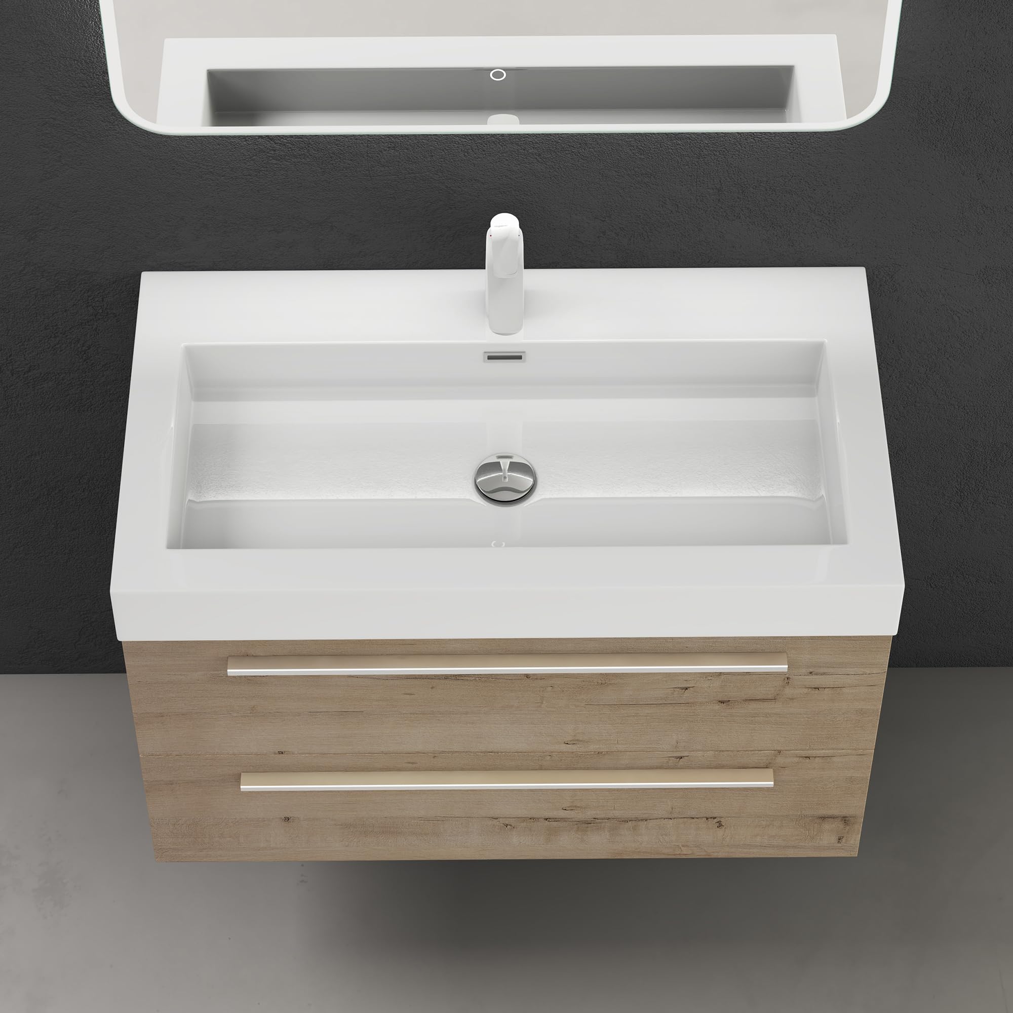 doporro Mobile Bagno Sospeso90cm, Mobiletto per Bagno con Lavabo, Rovere chiaro, Quadratto F161