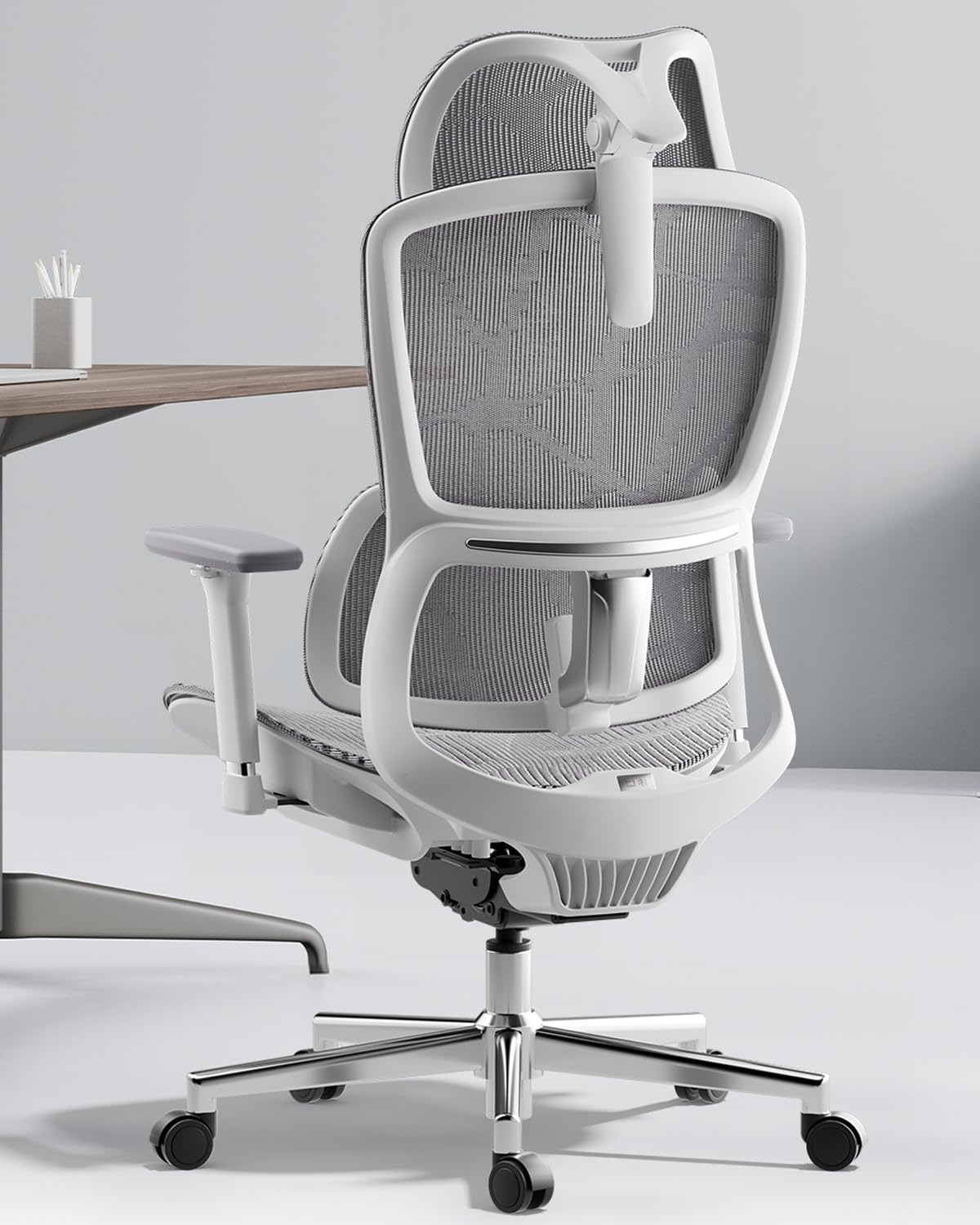 Hbada E2 Ergonomic Office Chair, Big and Tall Mesh Office Chair with 6-Way Dynamic Lumbar Support, 3D Adjustable Armrests, 3D Adjustable Headrest, Grey (No Footrest)