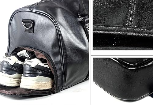 Miniatura 7 de Bolso de viaje impermeable vintage Bolsa de equipaje de cuero de gran capacidad Bolsa de lona de fin de semana para hombres (negro)