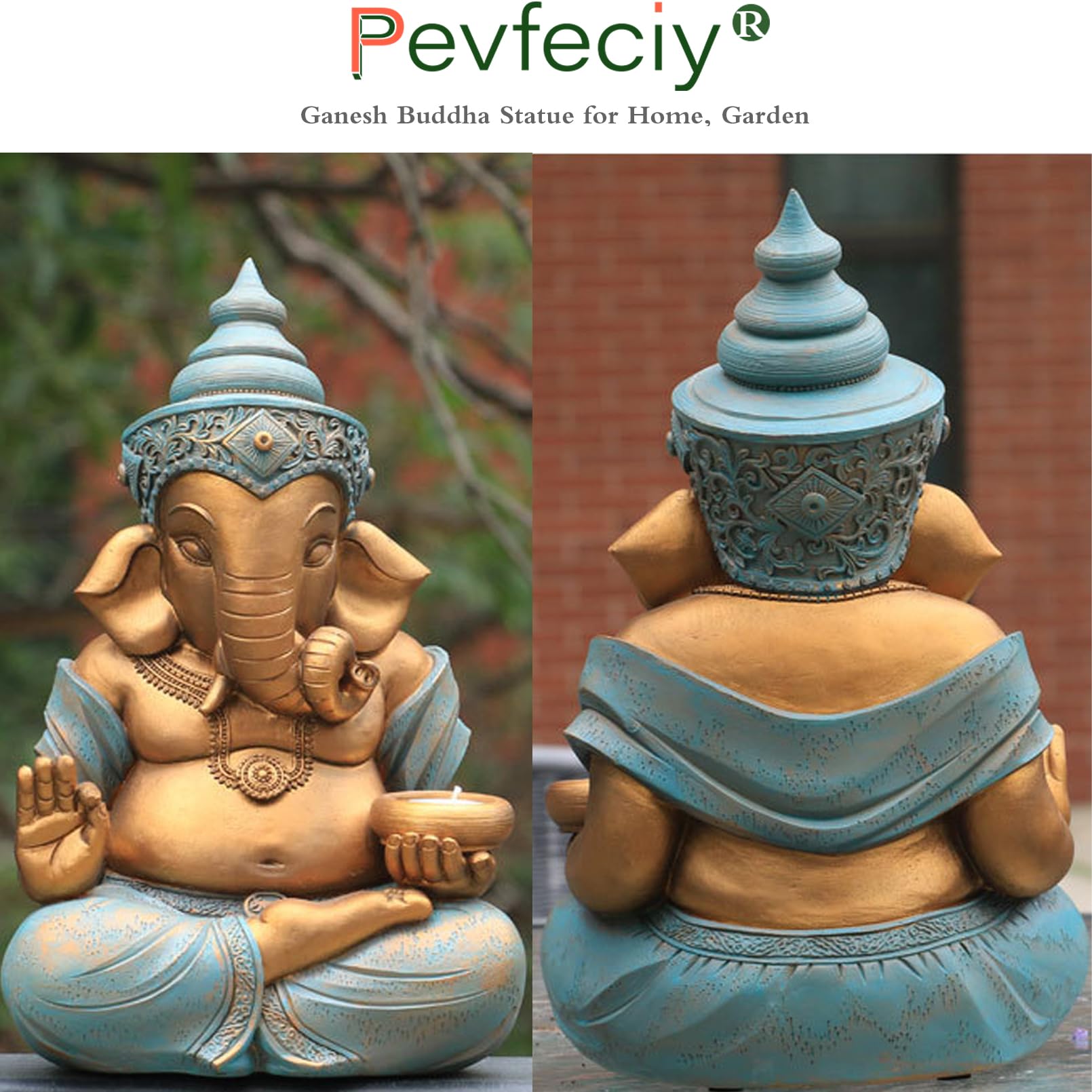 Ganesha Figur groß 32cm Ganesha Buddha Statue Gartendeko für draußen,Ganesh Elefantengott Figur,Zen Buddha Deko Hindu Elefant Statue Buddha Skulptur deko für Garten,Balkon,Heimdekoration Geschenk，XL