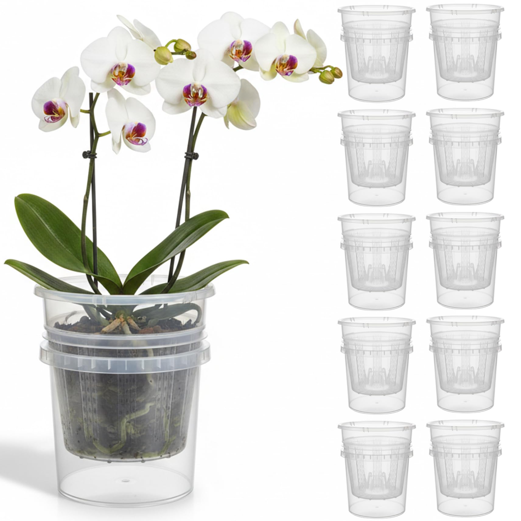 Uanqfegy Clear Orchid Pots - 10 Packs Self-Watering Planter with Transparent Design, 4.3 Inch for Phalaenopsis