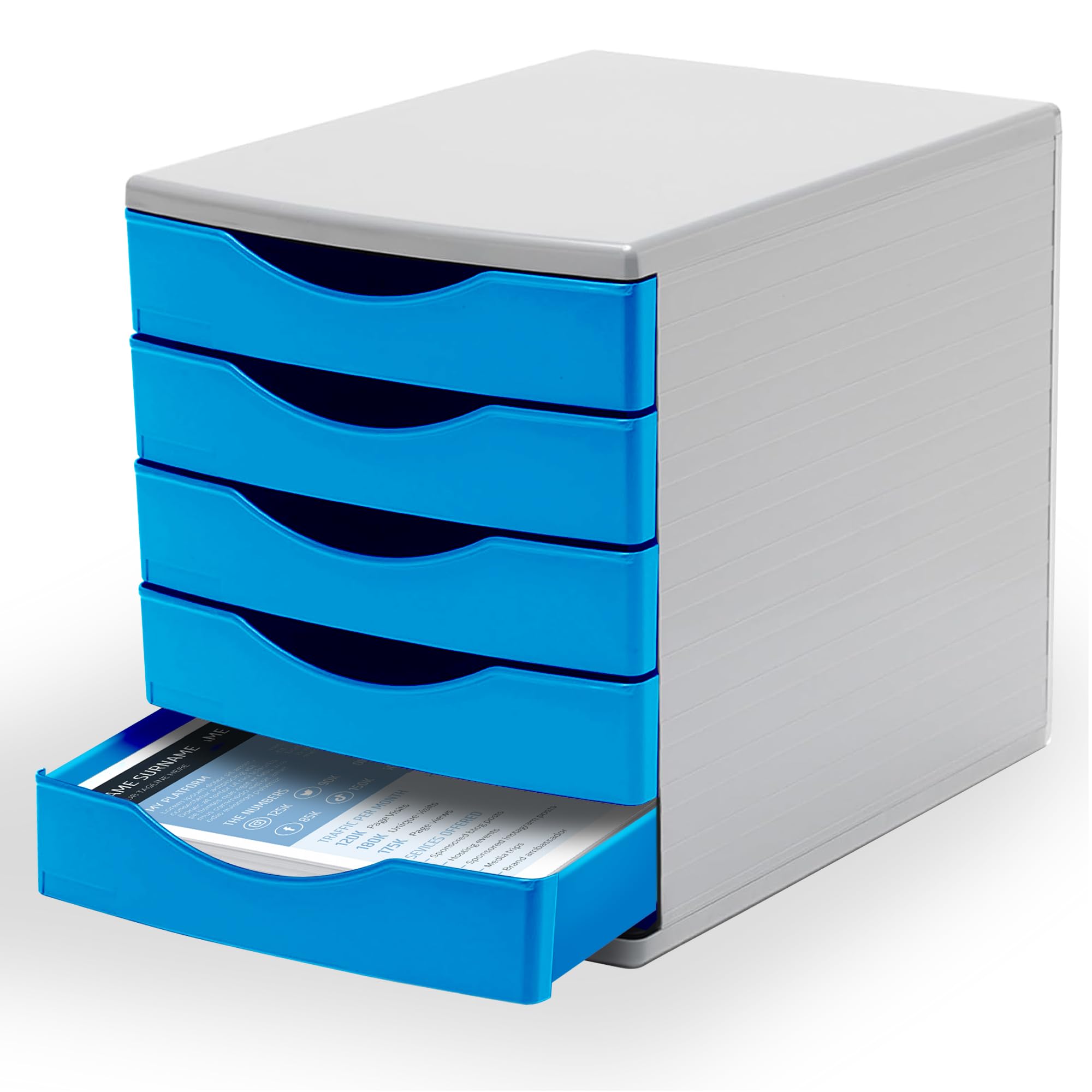 Deflecto® Warm Blue Desk Drawer Set - 5 x 60mm Drawers - A4 Storage