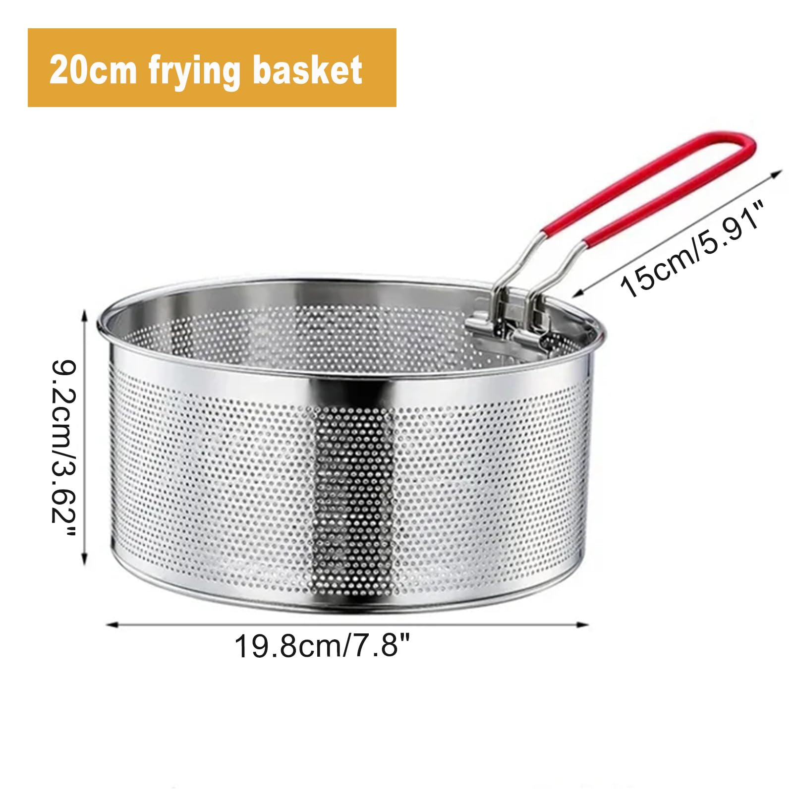 7.8 inch deep fryer basket, fry baskets with handle, heat resistant round deep fryer basket, frying basket for kitchen cooking, french fries, fried chicken, boiled vegetables, pasta.