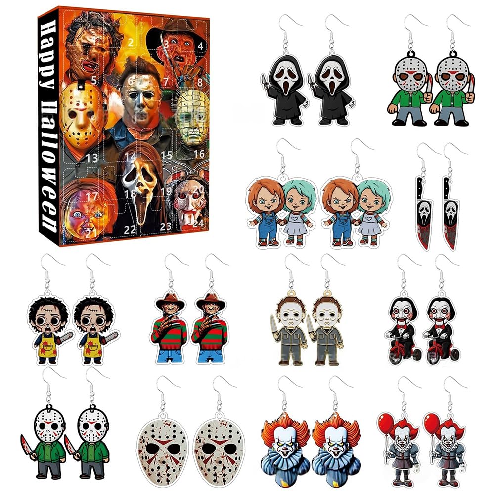 Calendrier de l'Avent Halloween 2025 avec 12 Boucles d’Oreilles Effrayantes Compte à Rebours Horreur pour Femme et Ado Idée Cadeau Halloween et Décoration de Fête
