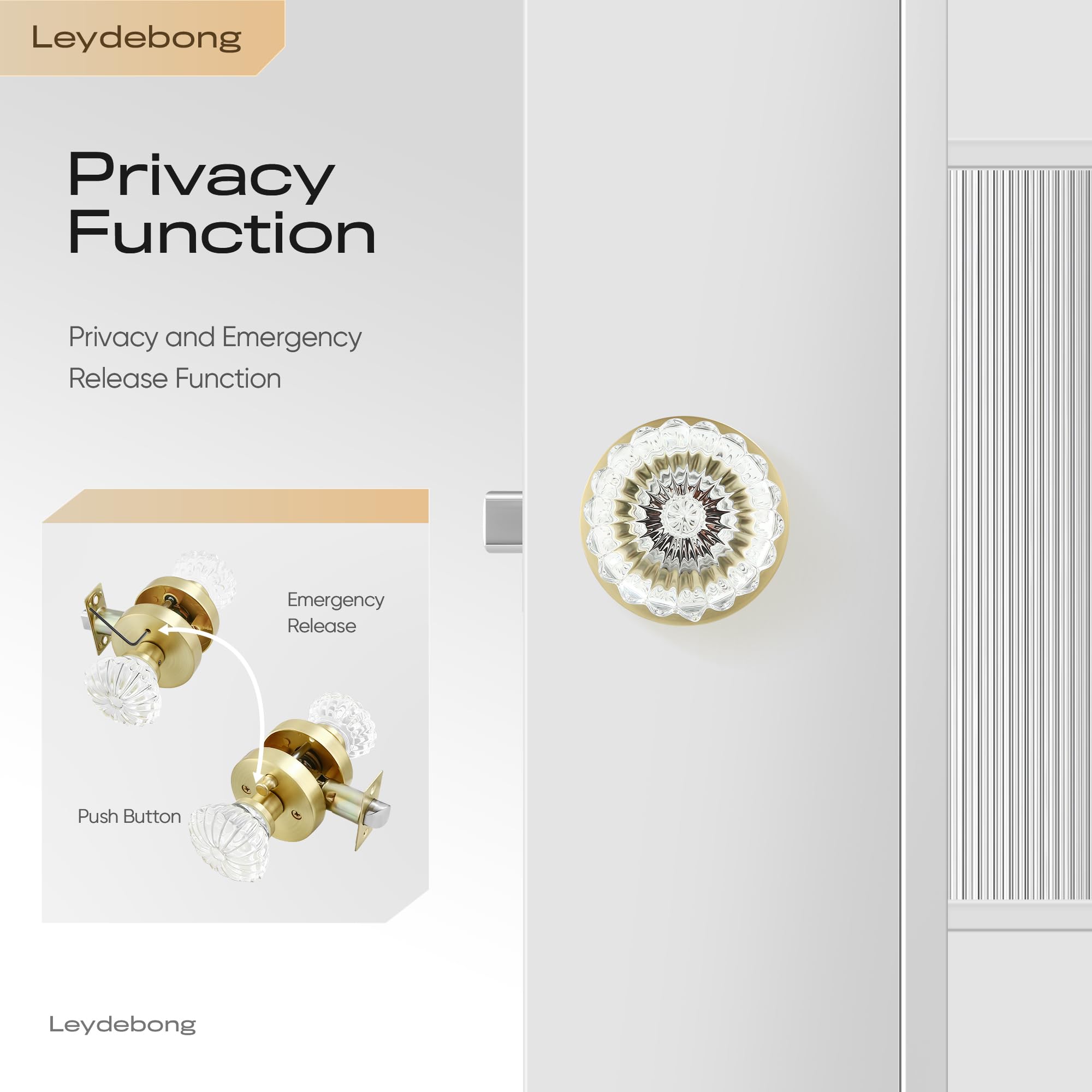 Crystal Glass Door Knobs with Lock - Privacy & Security -3