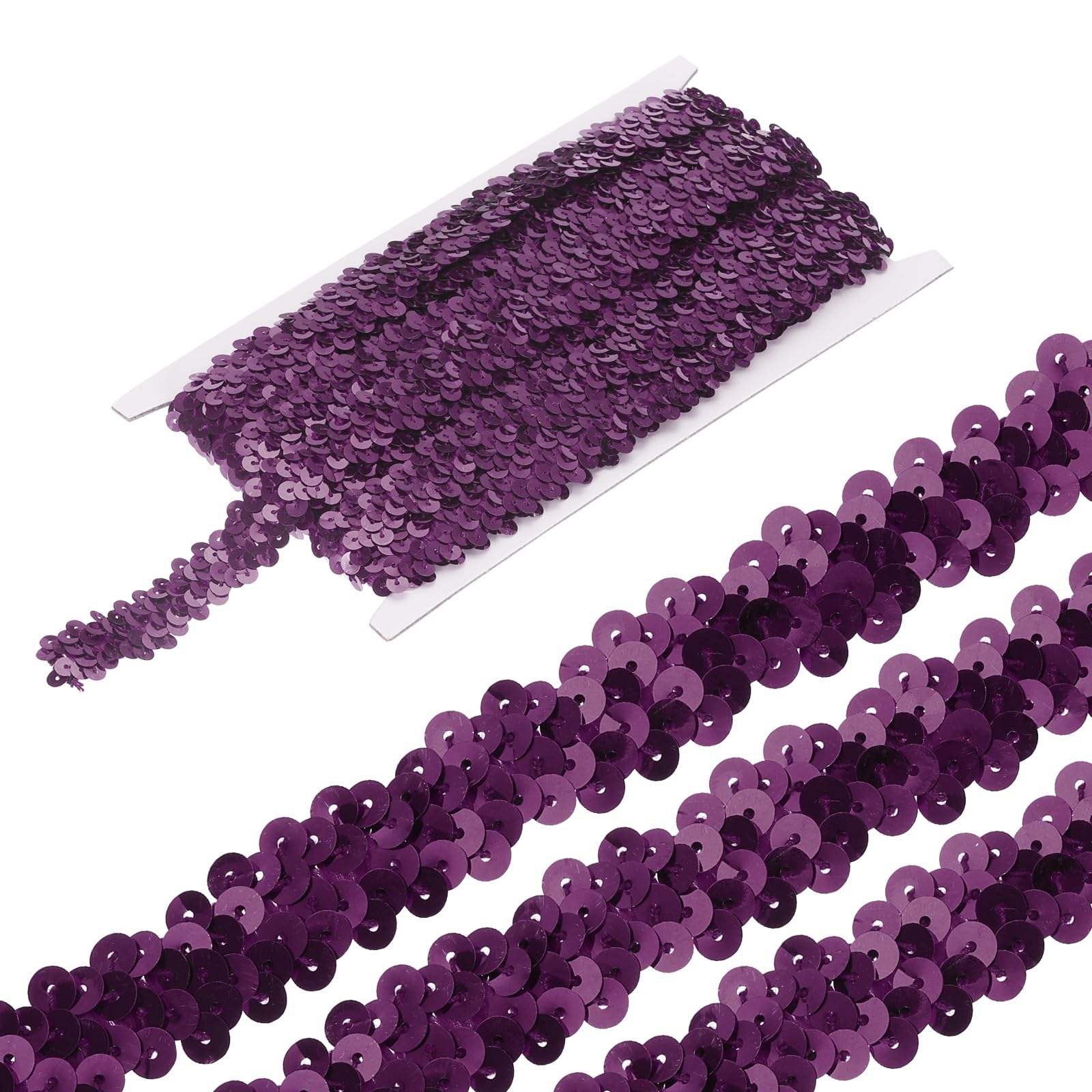 sourcing map 5 Yards 0.8 Inch Elastic Sequins Trim 2 Row Flat Sequin Strip Paillette Fabric Ribbon for Crafts DIY Fringe Sewing Costume Dress, Wine Red