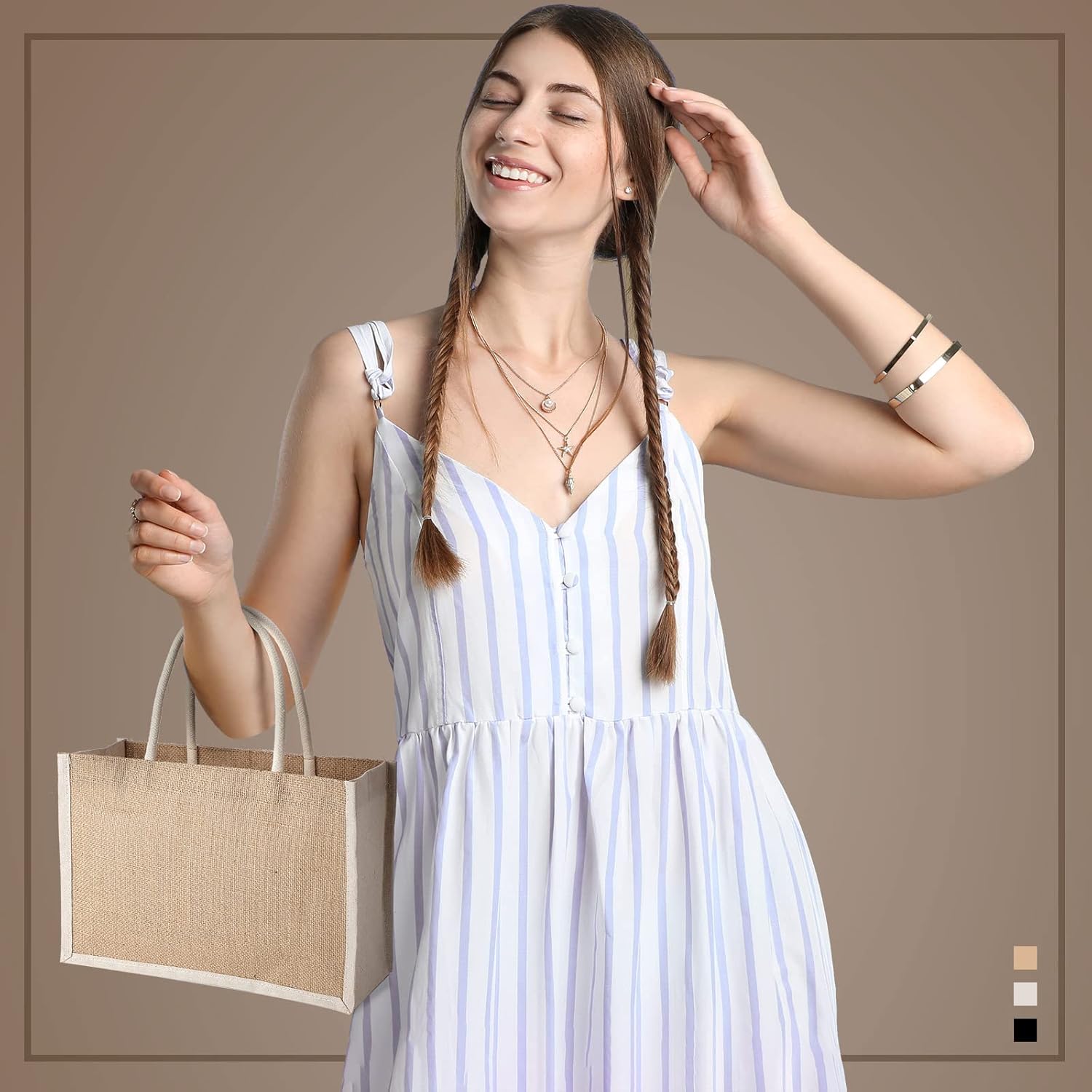 Boao 10 Pcs Small Burlap Jute Tote Bags with Handle Brides Jute Gift Totes Bulk Burlap Welcome Bags for Women Bridesmaid Wedding Bachelorette Party Favors(12.6 x 8.66 x 5.12 Inch) - Image 7