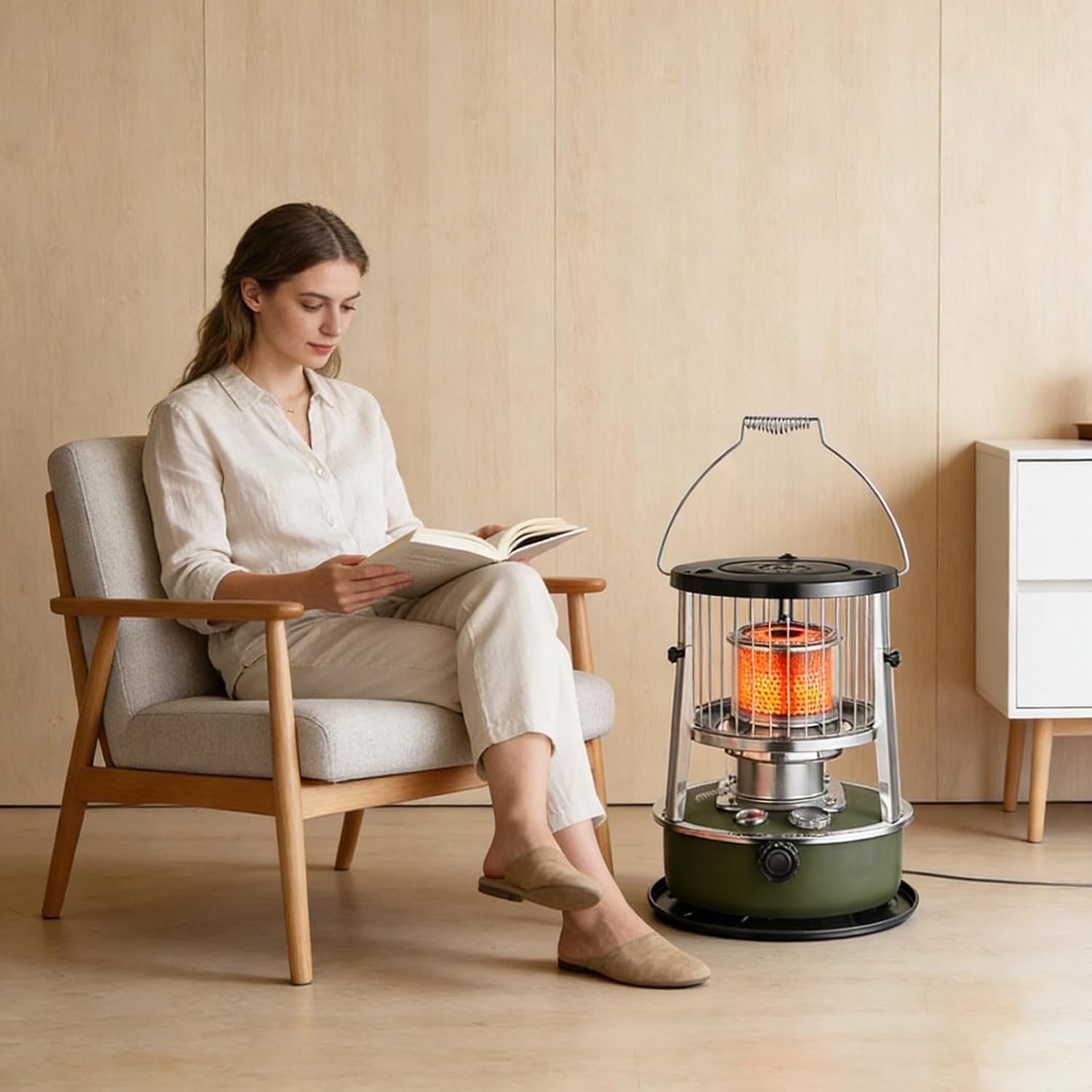 9000 BTU Kerosene Heaters for Indoor Use, Portable Heater for Camping Cordless, Kerosene Heater Indoor/Outdoor, Non-Electrics Indoors Outdoor Heaters for Camping Cooking Home Garage (Green)