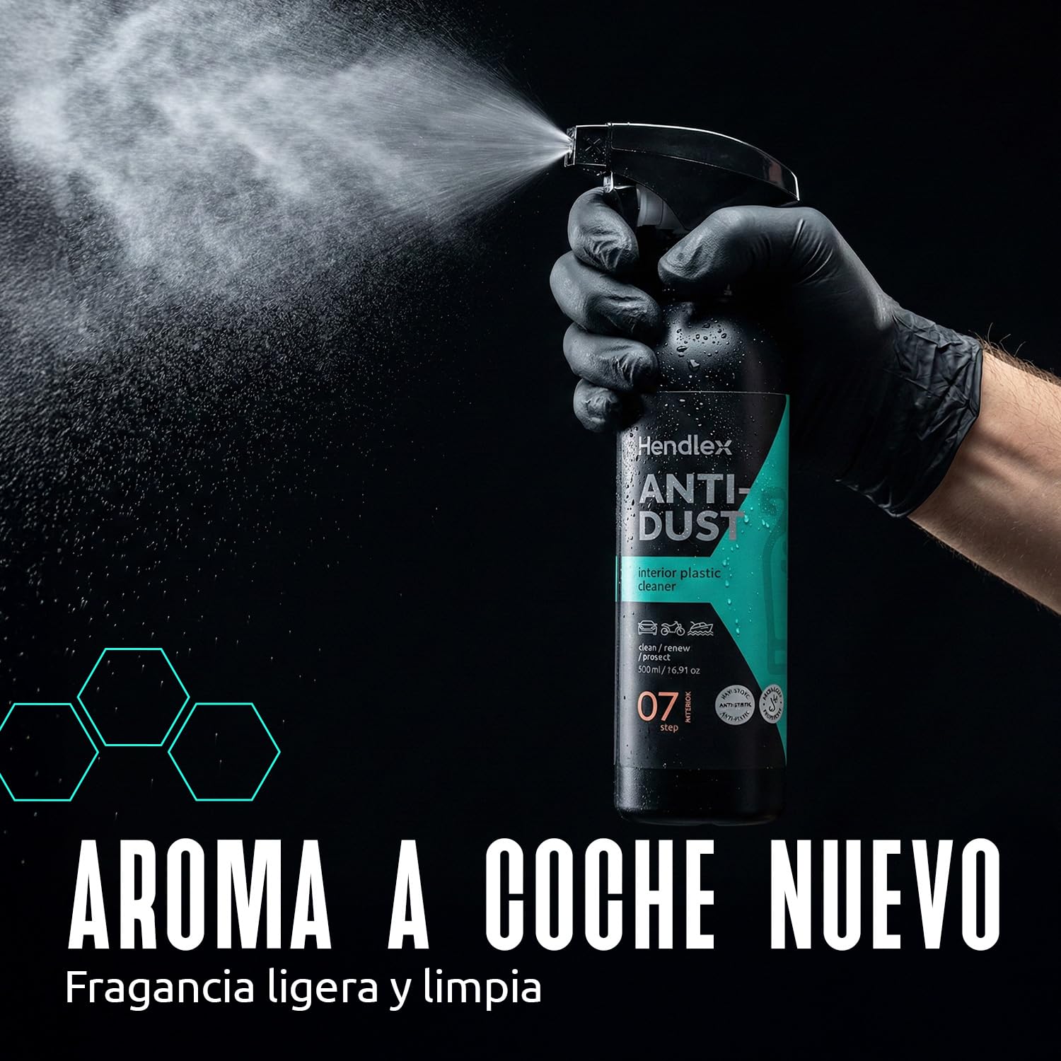 Hendlex Anti Dust Limpia Salpicaderos Coche Antiestático – Renovador Plasticos Coche Efecto Mate – Limpiador de Salpicadero sin Grasa ni Brillo – Interior Detailer Spray con Aroma a Nuevo (500ml)