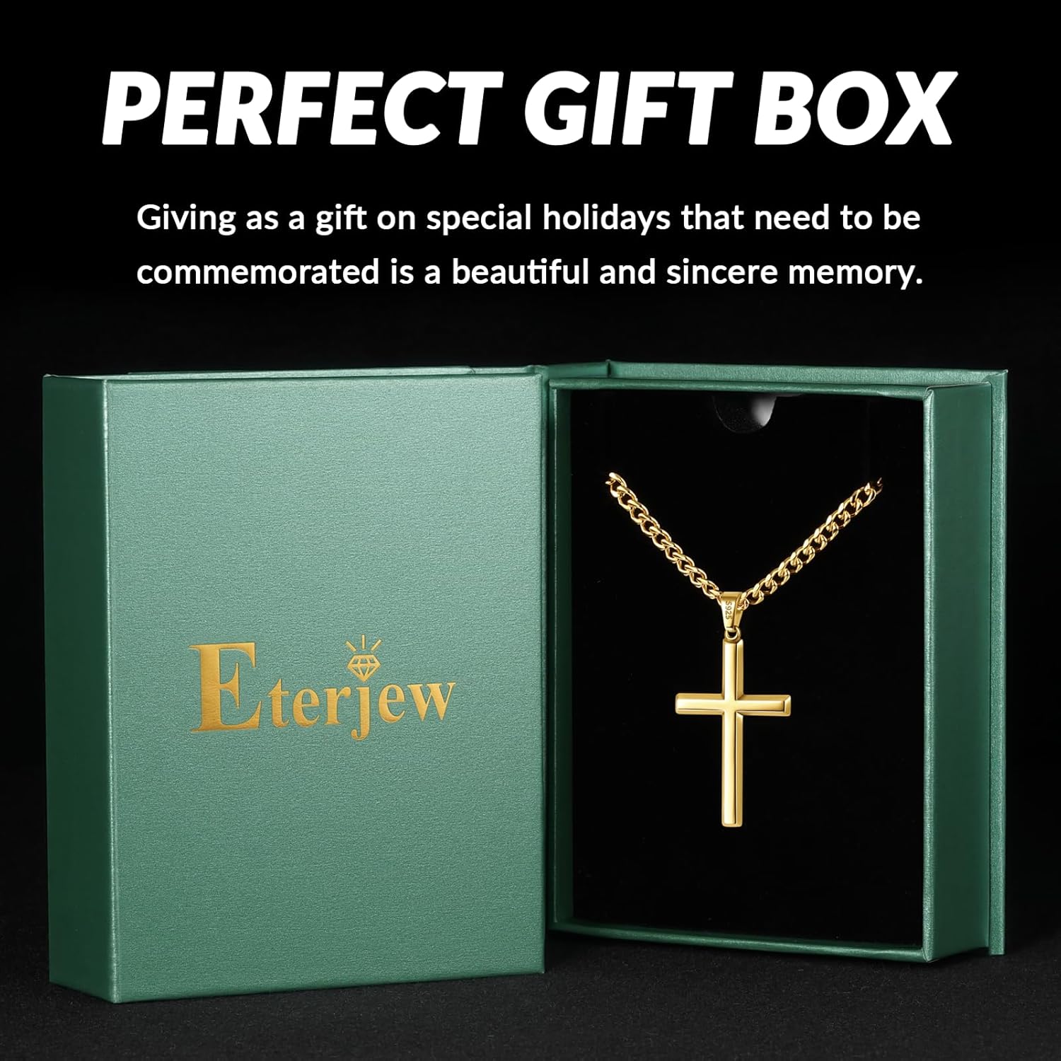 925 Sterling Silver Cross Necklace for Men, 14k Gold Plated Sterling Silver Cross Pendant with Top Craftsmanship 4mm Stainless Steel Cuban Chain Necklace for Men Boys Women 16-26 Inch - Image 6