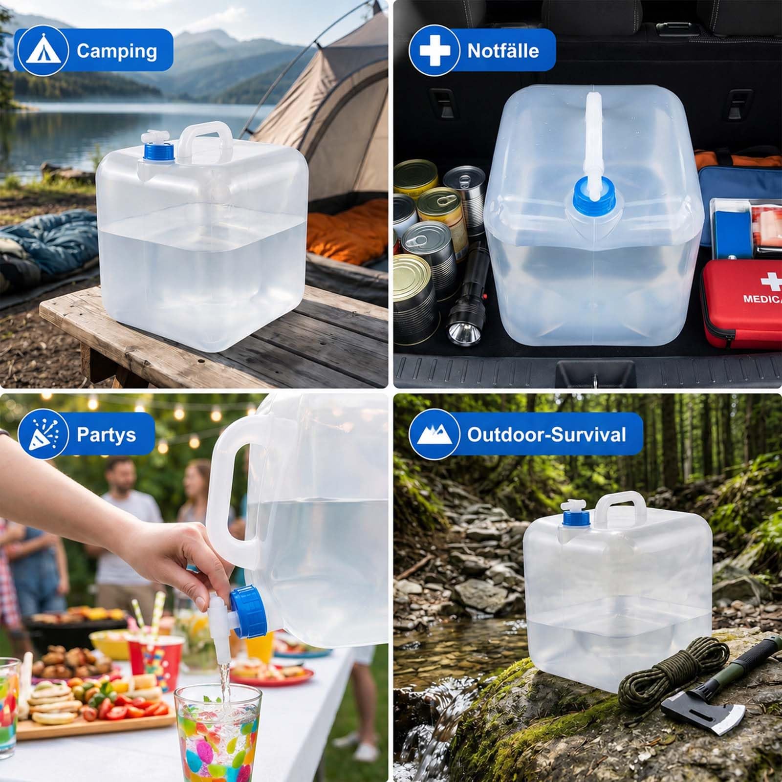 2 x 20L Tanica Acqua Pieghevole con Rubinetto e Maniglia, Contenitore Acqua Potabile BPA Free, Serbatoio Acqua Portatile per Campeggio, Emergenza, Outdoor ed Escursionismo