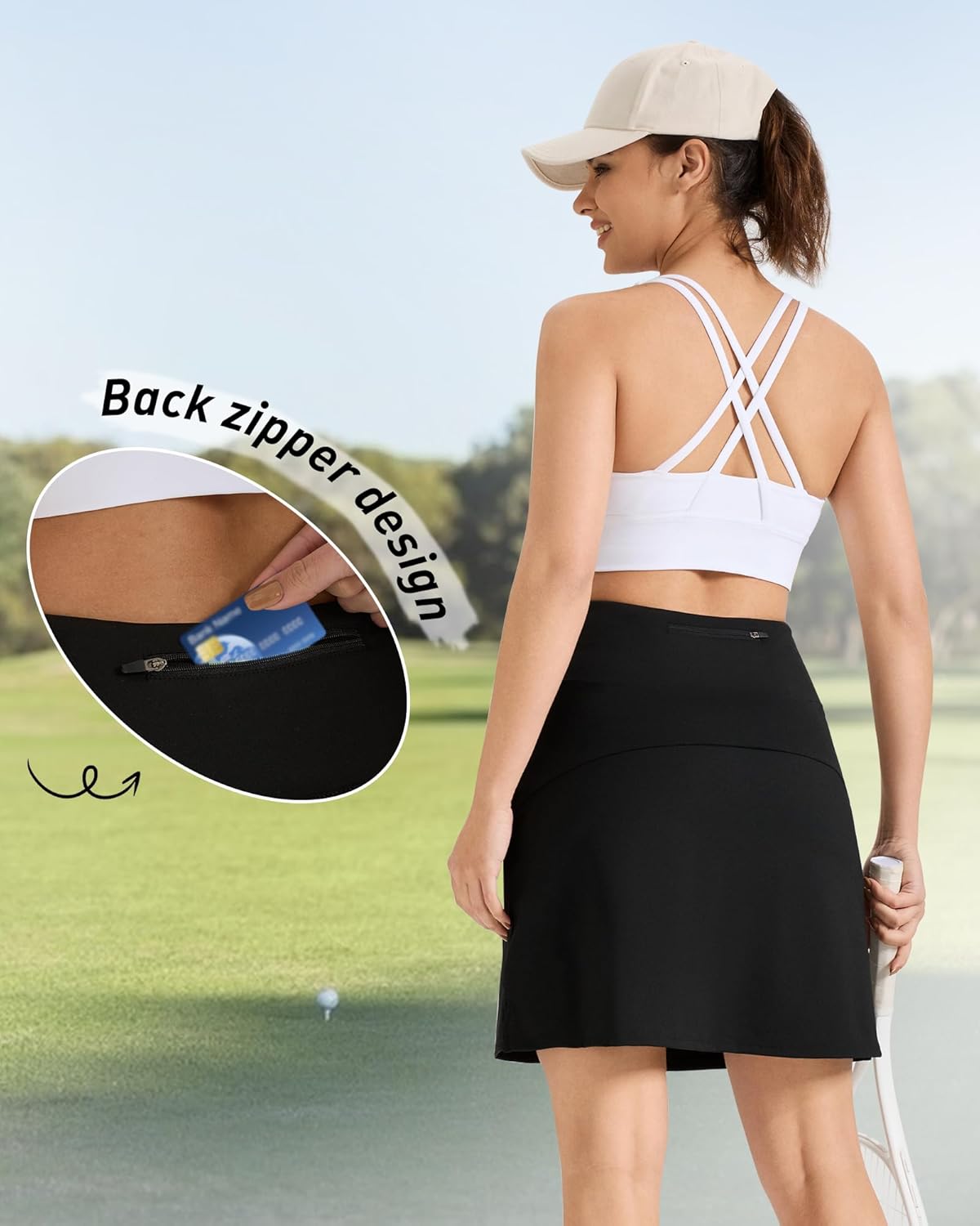 19'' Knee Length Skorts Skirts for Women with Shorts Pocket Underneath High Waisted Athletic Golf Skort Tennis Skirt