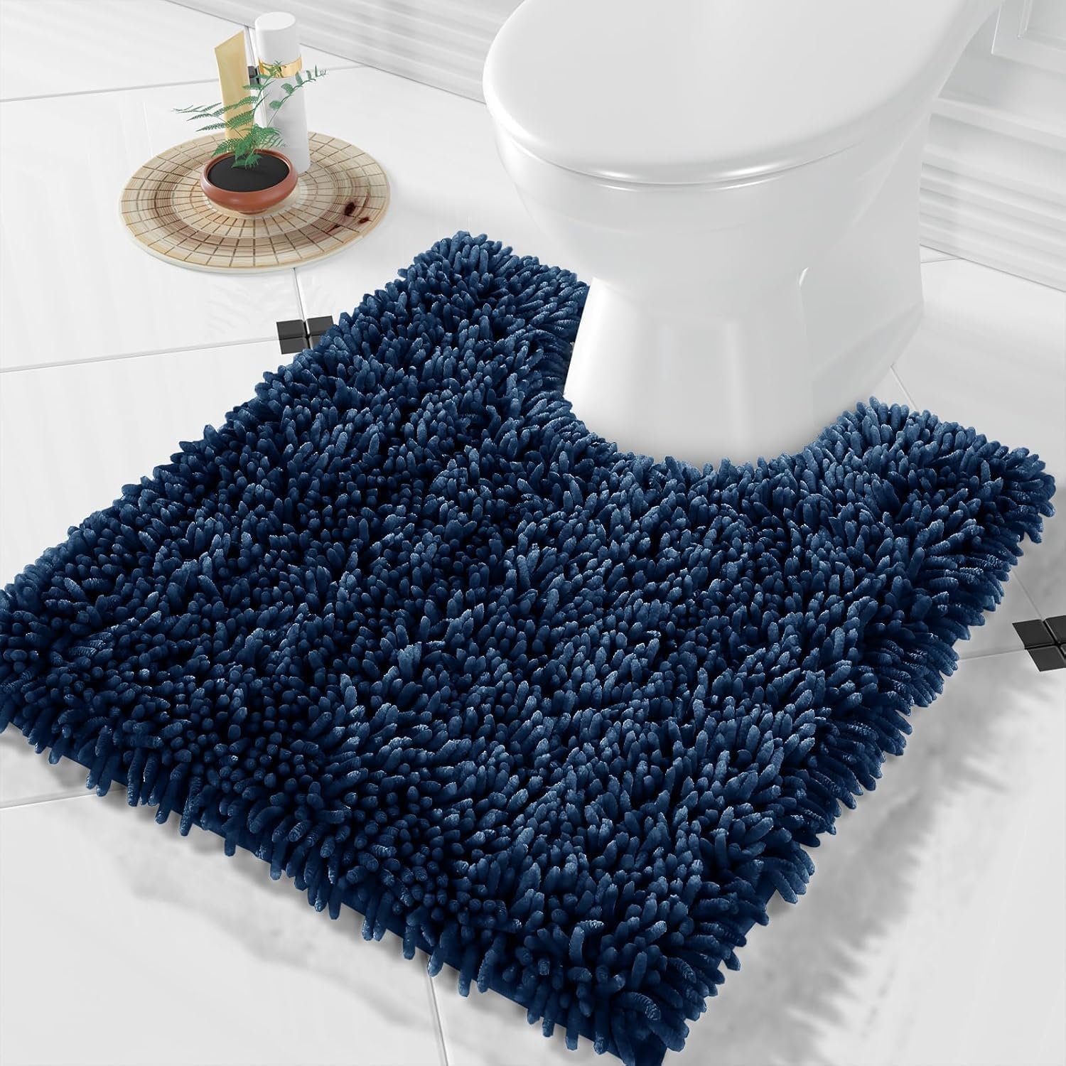 Yimobra Luxury Chenille Bath Mat, Extra Soft and Absorbent Shaggy Bathroom mats Non Slip, Machine Washble Dry, Plush Floor Carpet for Tub, Shower, and Bath Room, Navy Blue, 52 x 61 cm โ image 1