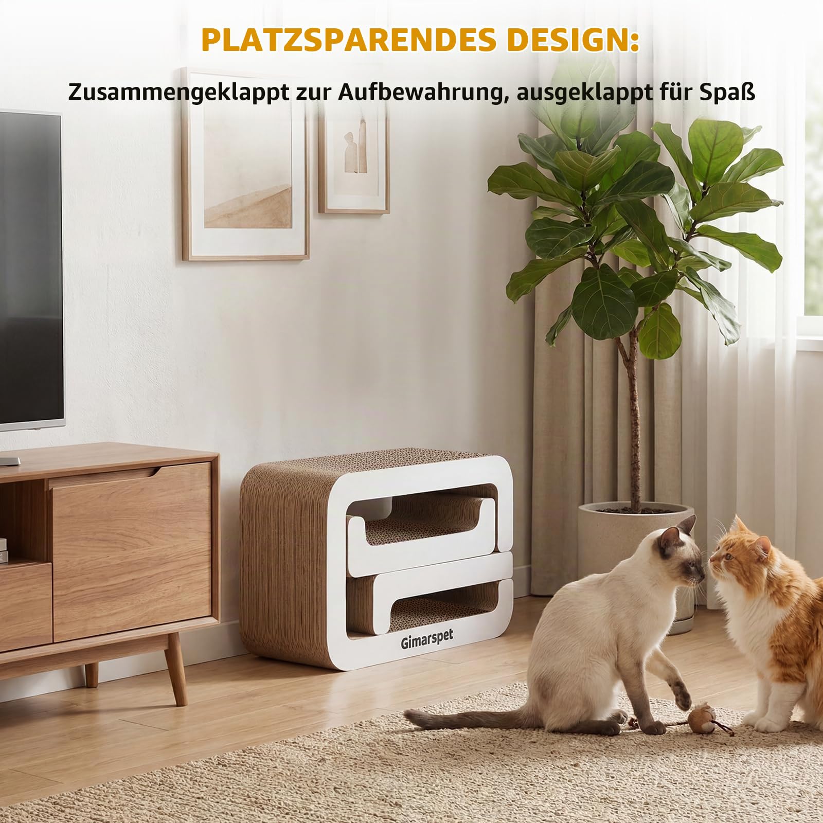 Gimars 3 in 1 Kratzbrett Katze XXL – Stilvolles Kratzmöbel aus Wellpappe, Stufen-Design Katzentreppe für Sofa & Bett, Aufstiegshilfe für Senior & Munchkin Katzen, Katzenlounge