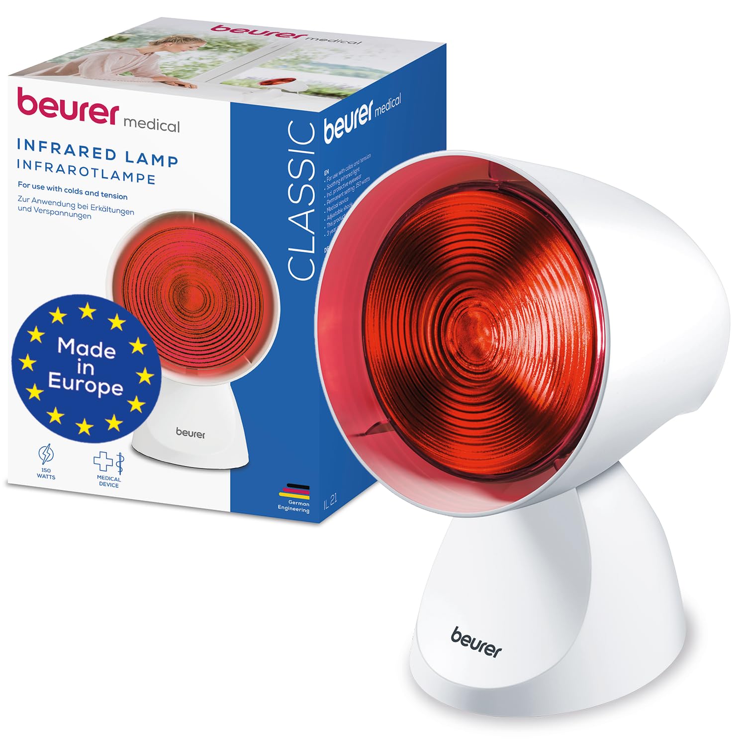 IL21 Infrared Heat Lamp | Warm and soothing infrared light | Helps ease muscle aches and joint stiffness | Speed recovery from the common cold | Improve complexion | With 5 angles of inclinatio