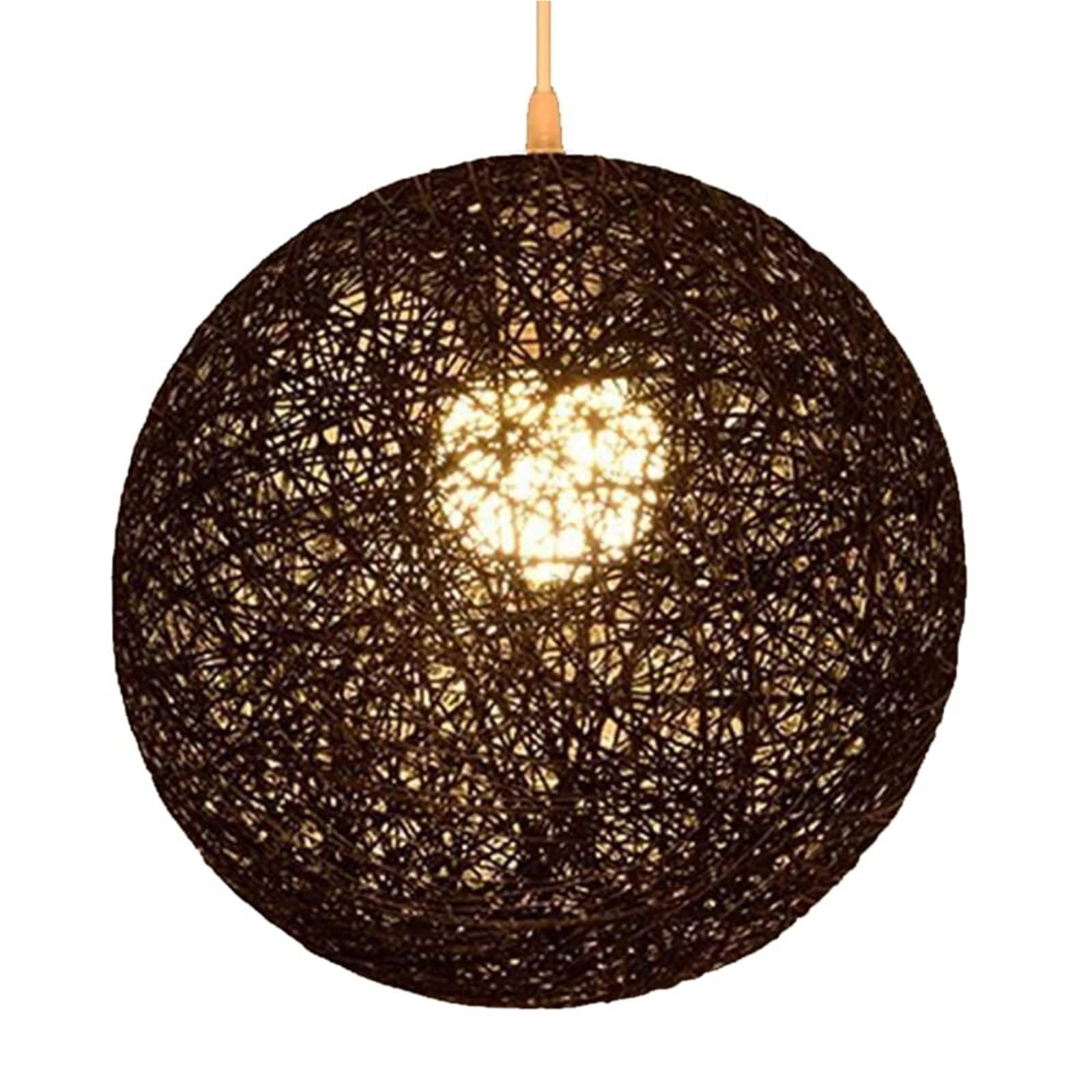 KHUKHU Hemp Thread Circular Light Fixture Modern Hand-Woven Light Fixtures American Style Countryside Bamboo Woven Chandelier for Kitchen Dining Room Bedroom(Dark,35cm)