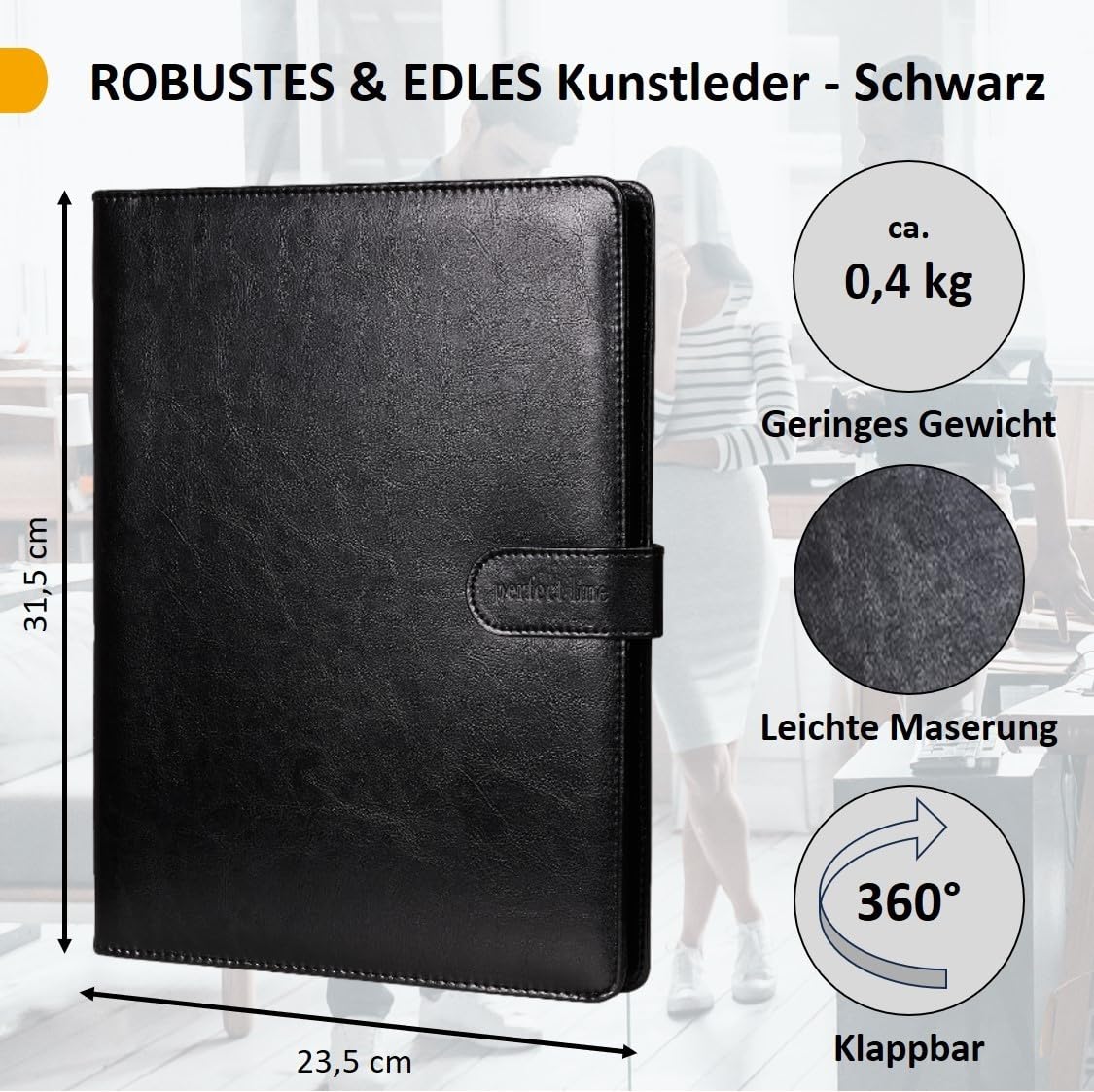 perfect line Porte-bloc format A4 avec fermeture magnétique - En cuir synthétique résistant avec aspect cuir élégant - Chemise d'affaires de qualité supérieure dans des couleurs élégantes (2 chemises