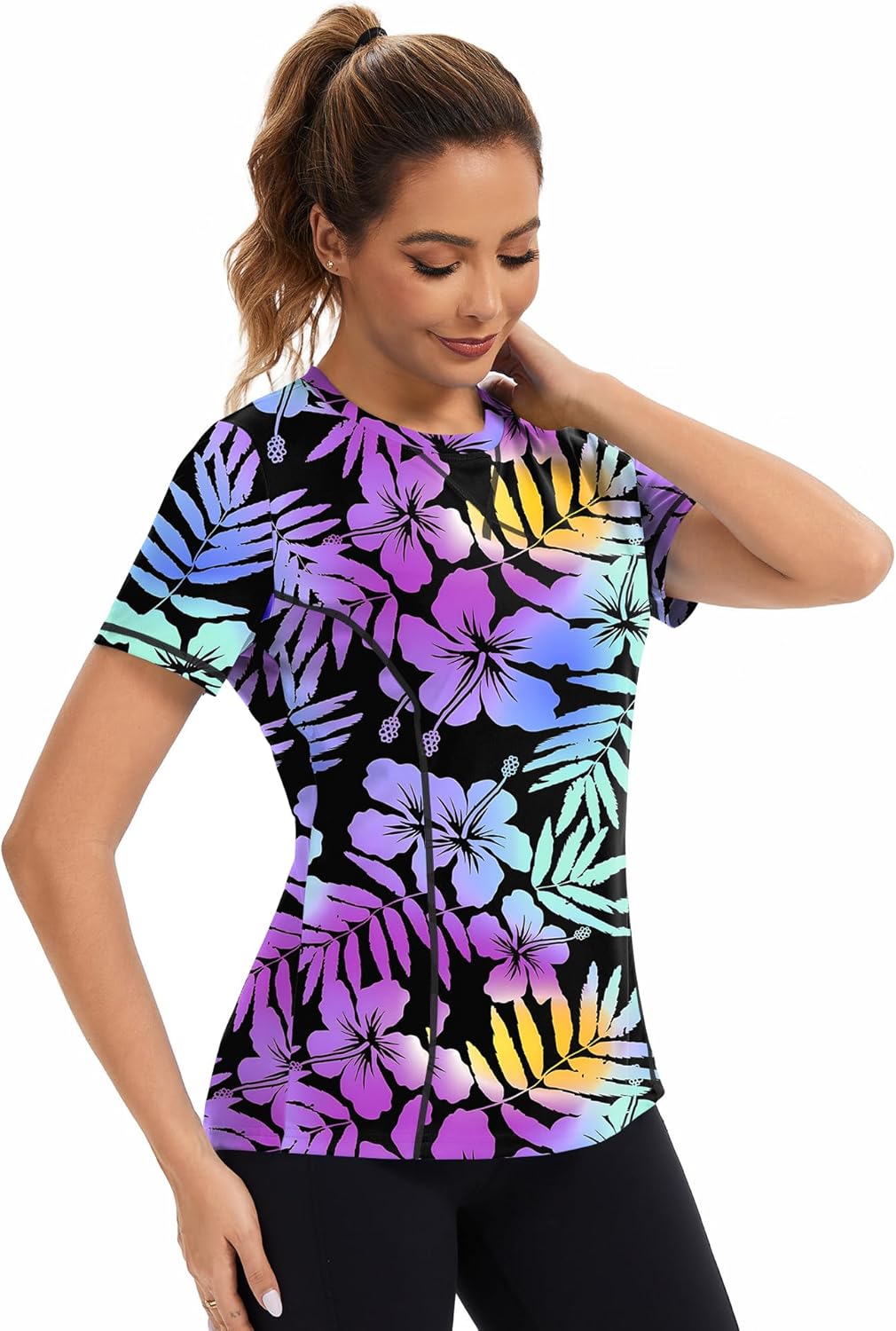 AVOOGUE Women's Short Sleeve Workout Tops Quick Dry Athletic UPF50+ Sun Protection Shirts Gym Hiking Running Yoga Clothes - Image 6