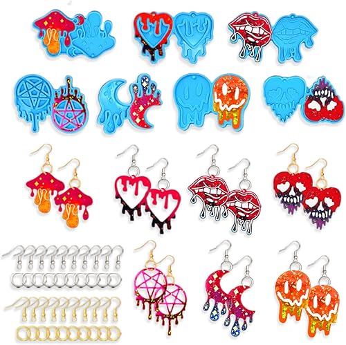 67 moldes de resina para aretes de Halloween con orificio moldes de joyería de resina de silicona de sangre de Rifanda moldes de aretes epoxi de