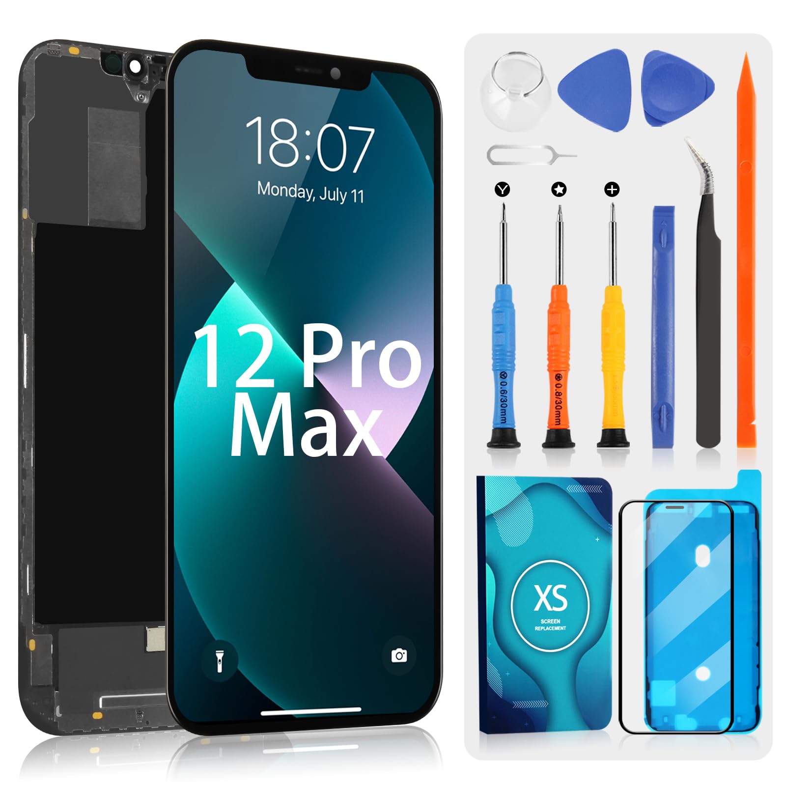 ARSSLY LCD Bildschirm für iPhone 12 Pro Max 2020 LCD Display für iPhone 12 Pro Max A2411 A2342 A2410 A2412 Touchscreen Digitalisiergerät Komplettes Panel mit Reparaturset, (Schwarz Ohne Rahmen)