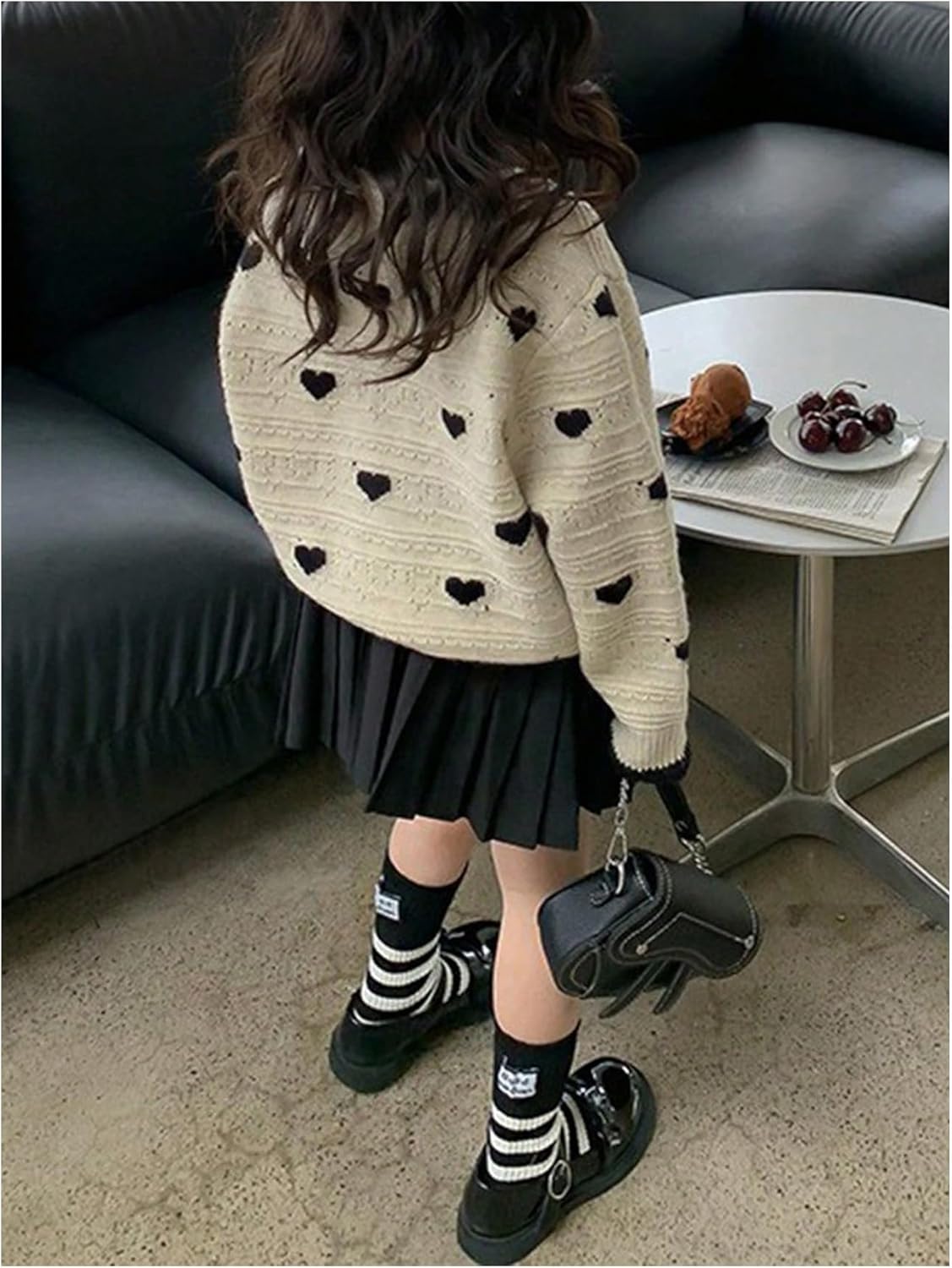 Girl's Heart Cardigan Sweater Cute Button Down Sweater Fall Round Neck Drop Shoulder Cardigans Knit Top - Image 4