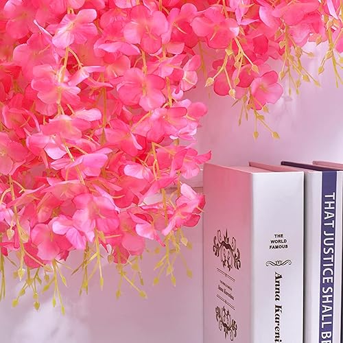 Miniatura 7 de Paquete de 12 flores colgantes de glicina artificial, flores de glicina falsas, vides de seda, decoración de ratán para el hogar, boda, arco, pared,