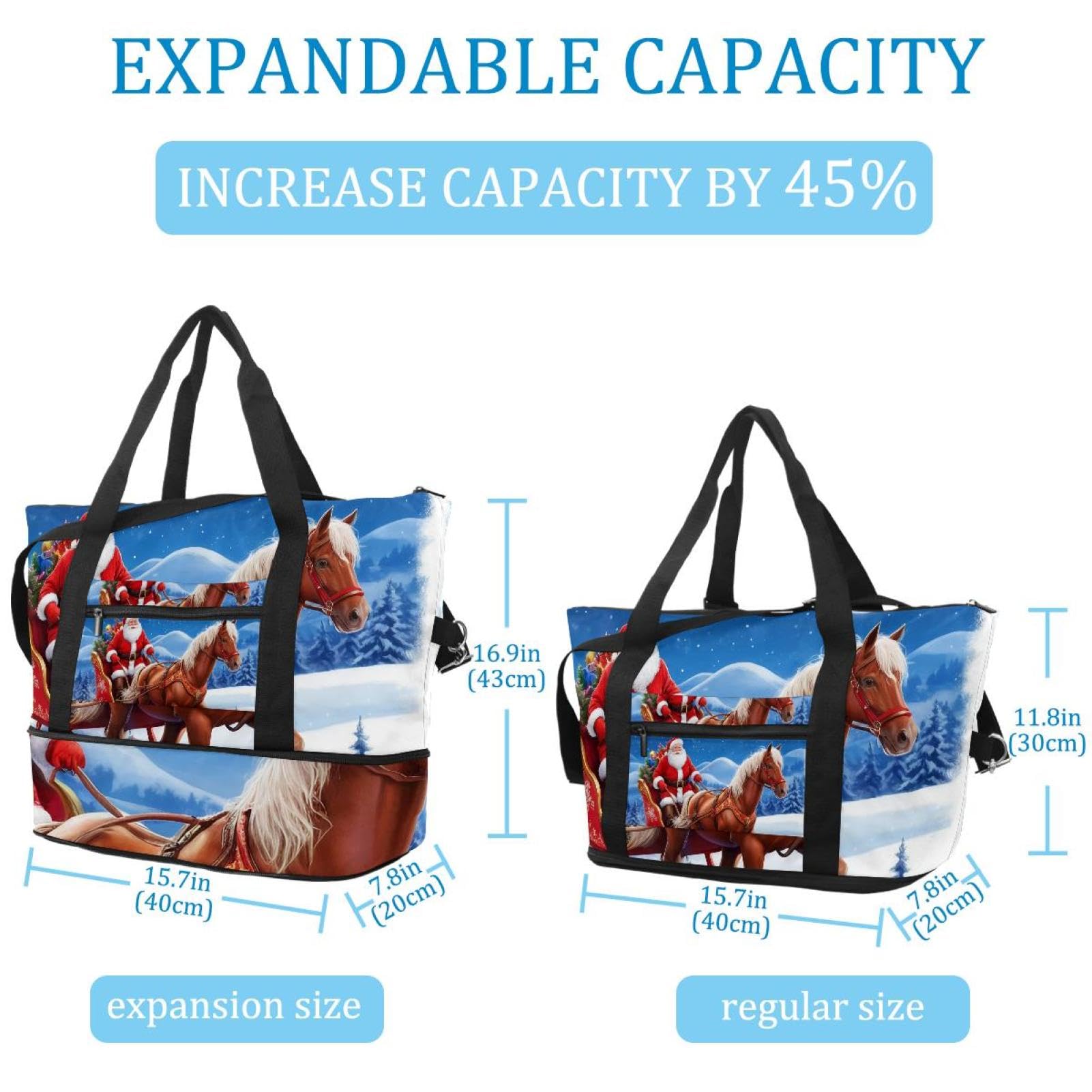 Reisetasche mit Weihnachtsmann-Muster, erweiterbare Wochenendtasche, Übernachtungstasche, wasserdicht, Sport, Fitnessstudio, Krankenhaustasche, Mehrfarbig 5, Eine Größe, Reisetasche