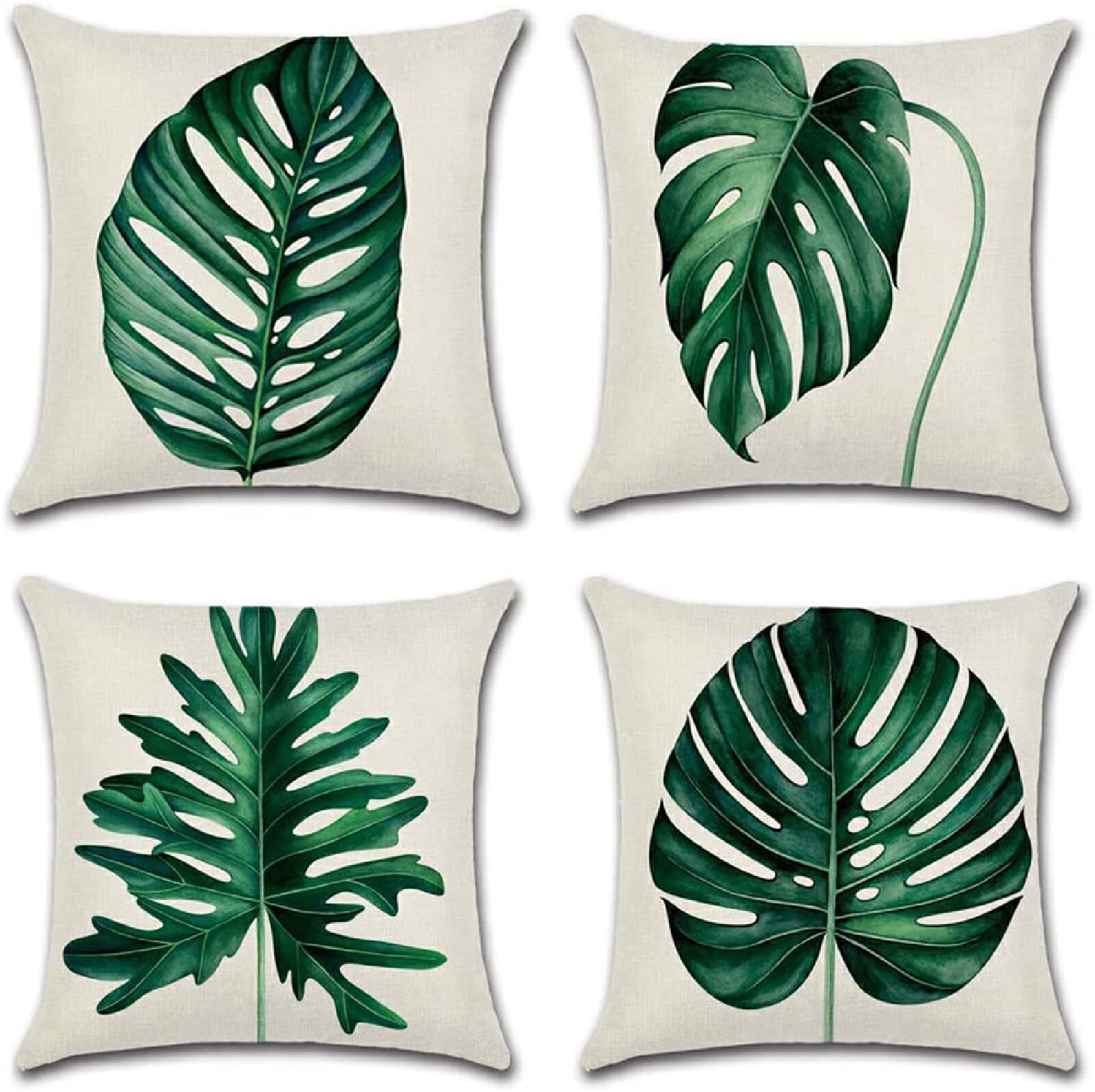 Hoja Verde Cojines 60x60cm,Funda de Almohada de Moderna Decorativa Cojín Decorativo para Sofá,Decoración para Casa,Estampado por Ambos Lados Juego de 4 Exterior Cojines a649