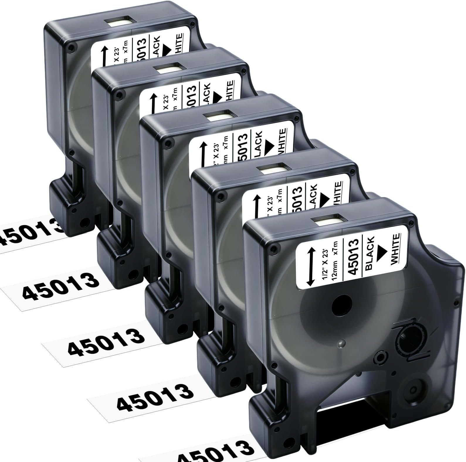 BOYEEZON 5-Pack 45013 Tape Compatible for DYMO D1 Label Maker Tape Refills 45013 S0720530 1/2 Inch Black on White for DYMO LabelManager 160 210D 260P 280 360D 420P 450D, 23 Feet